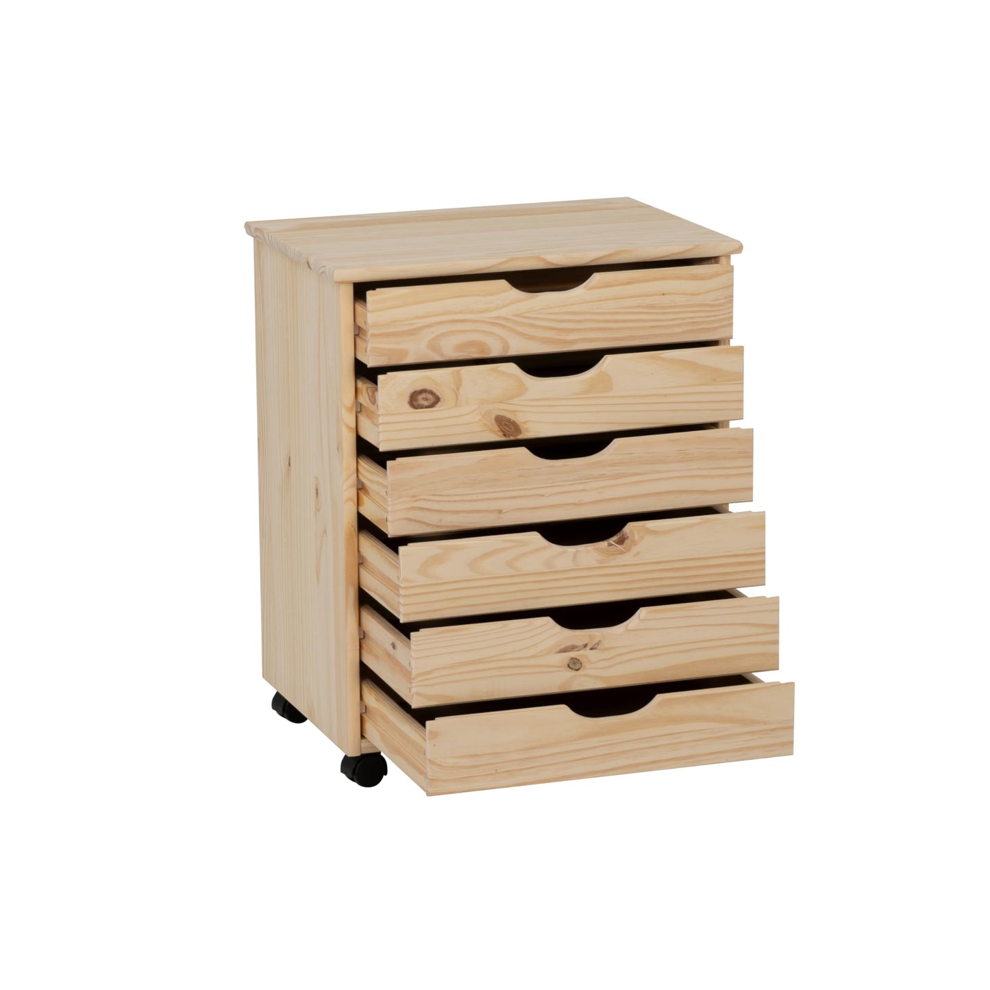 Linon Corinne Unfinished Wide Six Drawer Wooden Rolling Storage Cart