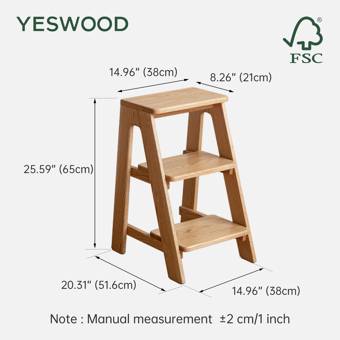 YESWOOD 100% Solid Oak Wood 3 Step Stool, Multifunctional 3-Tier End Table Nightstand Plant Stand Counter Barstool Dining Stool for Living Room Bedroom Kitchen (Natural Oak, 3-Tier)