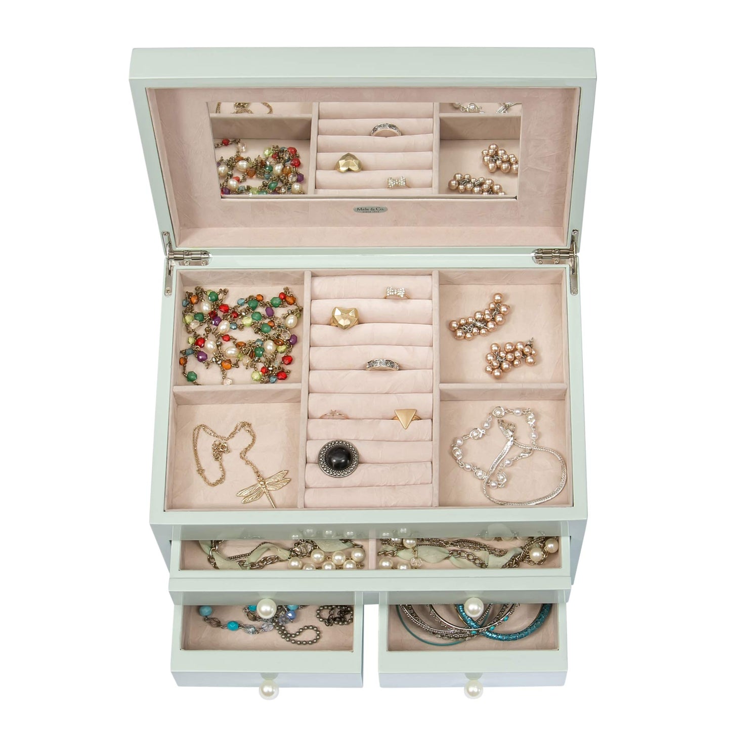 Mele and Co Bianca Wooden Jewelry Box in Seafoam Finish