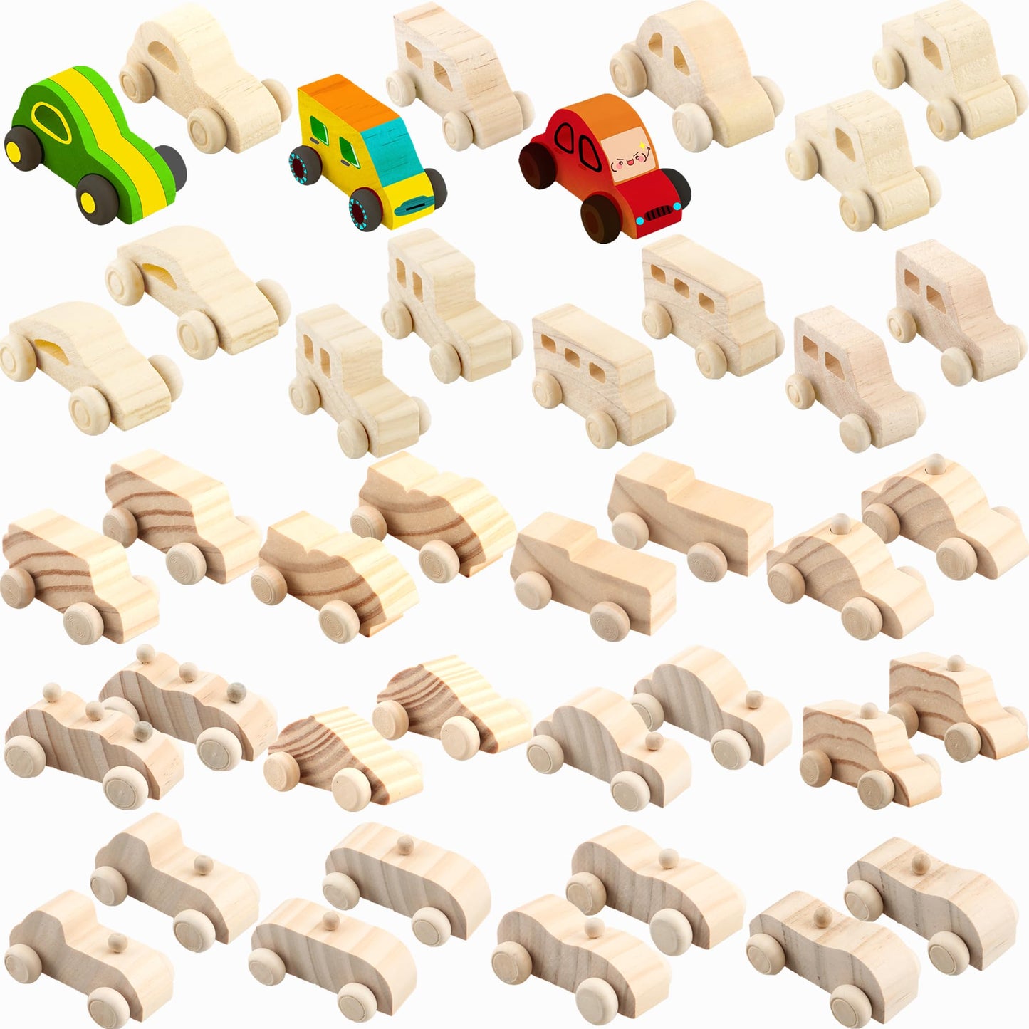 Haconba 40 Pack Unfinished Wooden Cars Paintable Wooden Craft Cars Wood DIY Car Toys for Kids School Home Activities Family Time DIY Handicraft Projects, 20 Styles