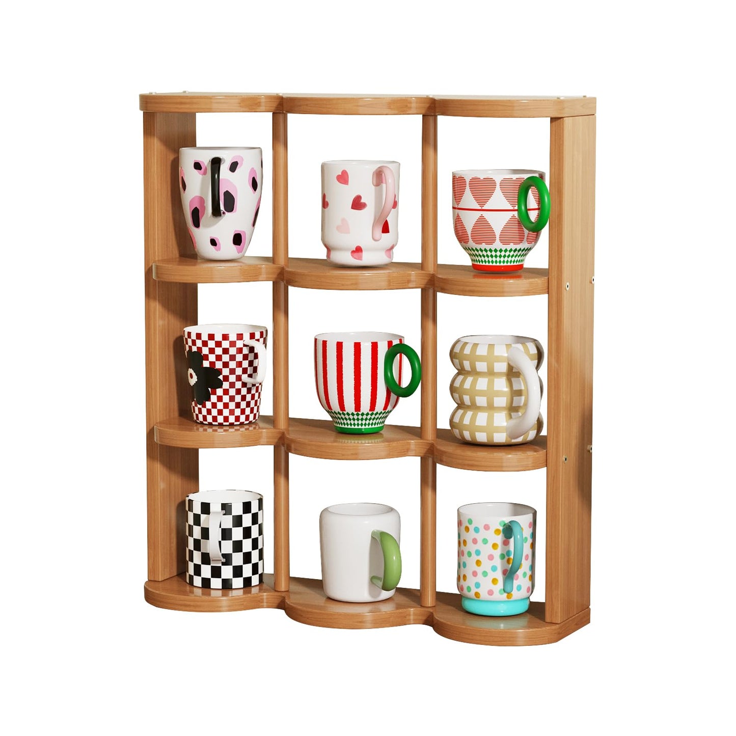 STEHEMO Wooden Coffee Mug Display Rack, Countertop Freestanding Grid Vintage Coffee Cup Display Stand, Rustic Coffee Mug Holder Organizer for Kitchen, Coffee Station,9 Grid