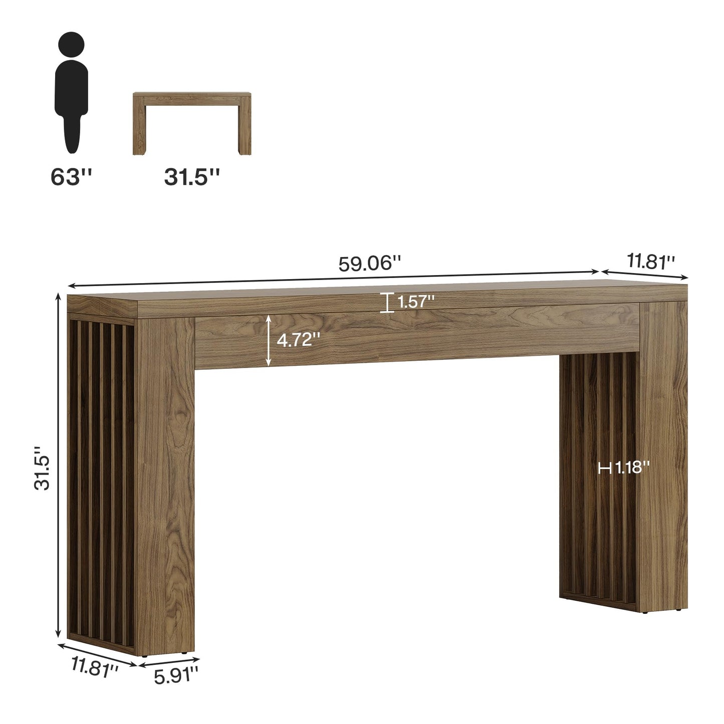 Tribesigns 59-Inch Long Wooden Console Sofa Table Behind The Couch with Vertical Slat Legs for Entrance, Hallway, Entryway, Living Room (Rustic Brown)