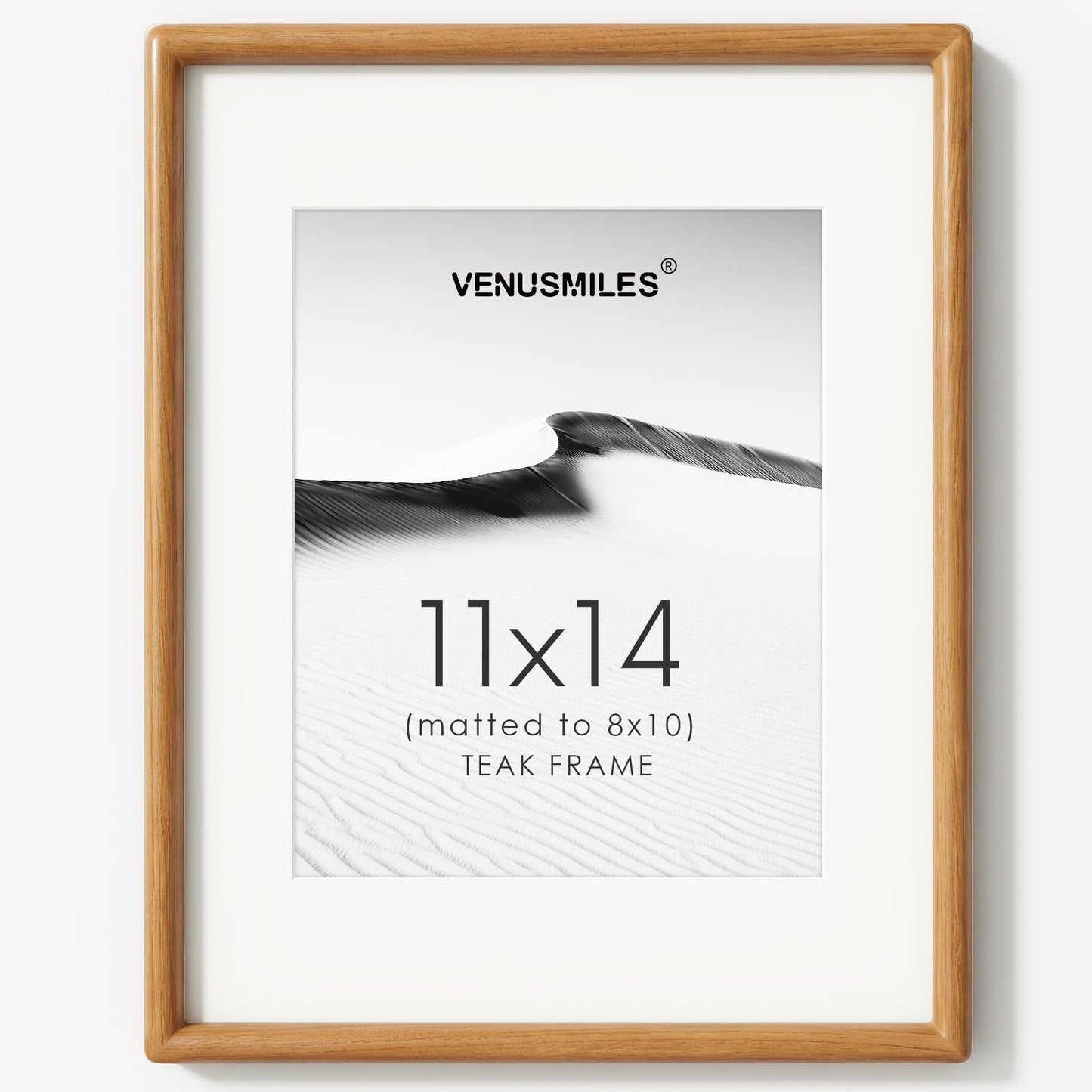 11x14 Picture Frame, USA-Sourced Natural Teak Wood Photo Frame with Tempered Glass, Handcrafted Rounded Corner 11 x 14 Wooden Frame Matted to 8x10 Photos, Hanging Hooks Included
