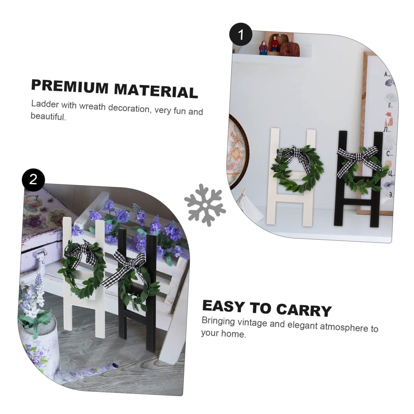 Homoyoyo 2pcs Decorative Wood Frame Small Ladder Decor Wood Ladder Farmhouse Ladder Decor Ladder Decoration with Wreath Wooden Step Ladder Rustic Ladder Sign Office Jewelry Towel Rack