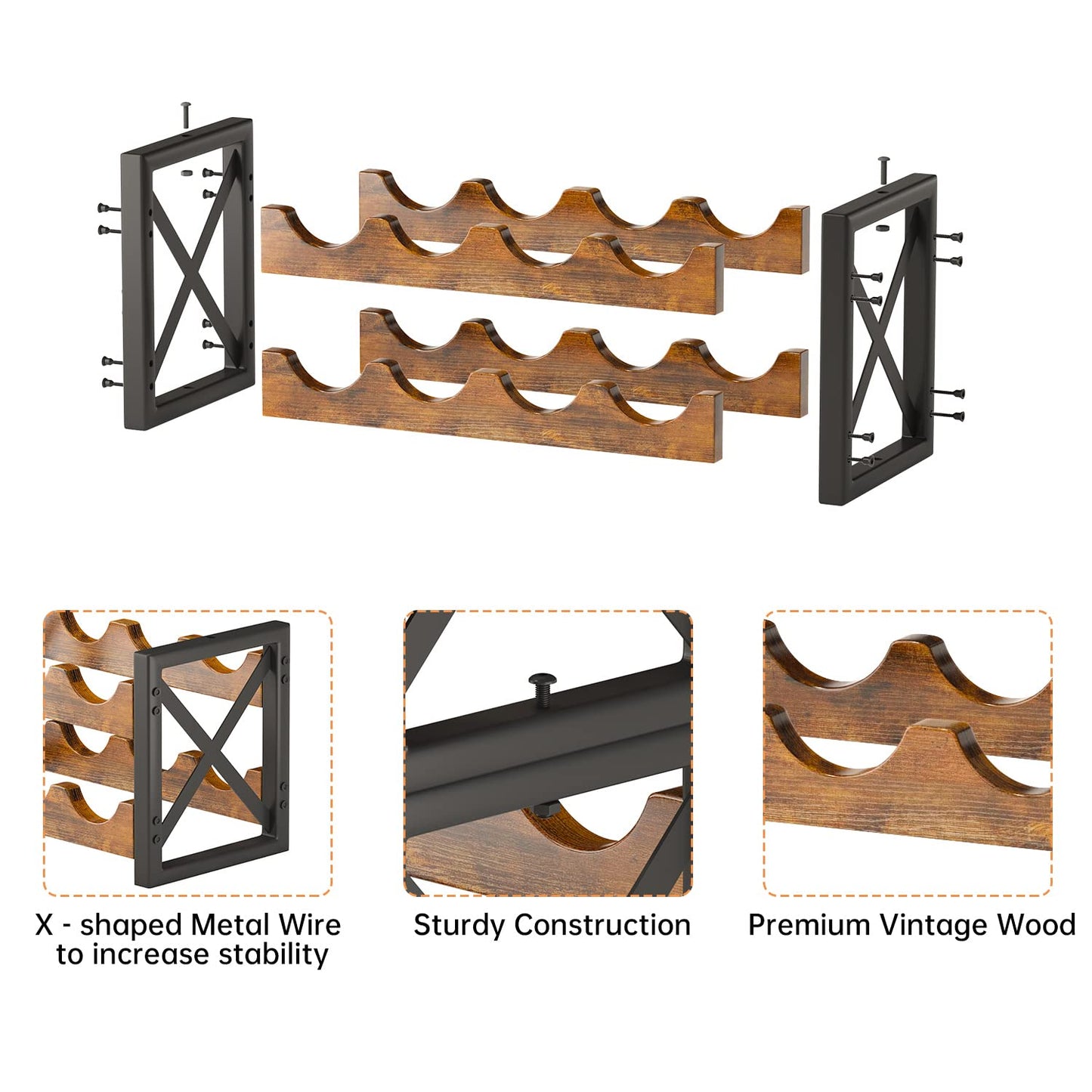 Homeiju 2-in-1 Wine Rack Countertop, Small Wine Rack Organizer Holder, Wooden Wine Rack Inserts for Cabinet, Stackable Wine Rack for Kitchen,Home Bar