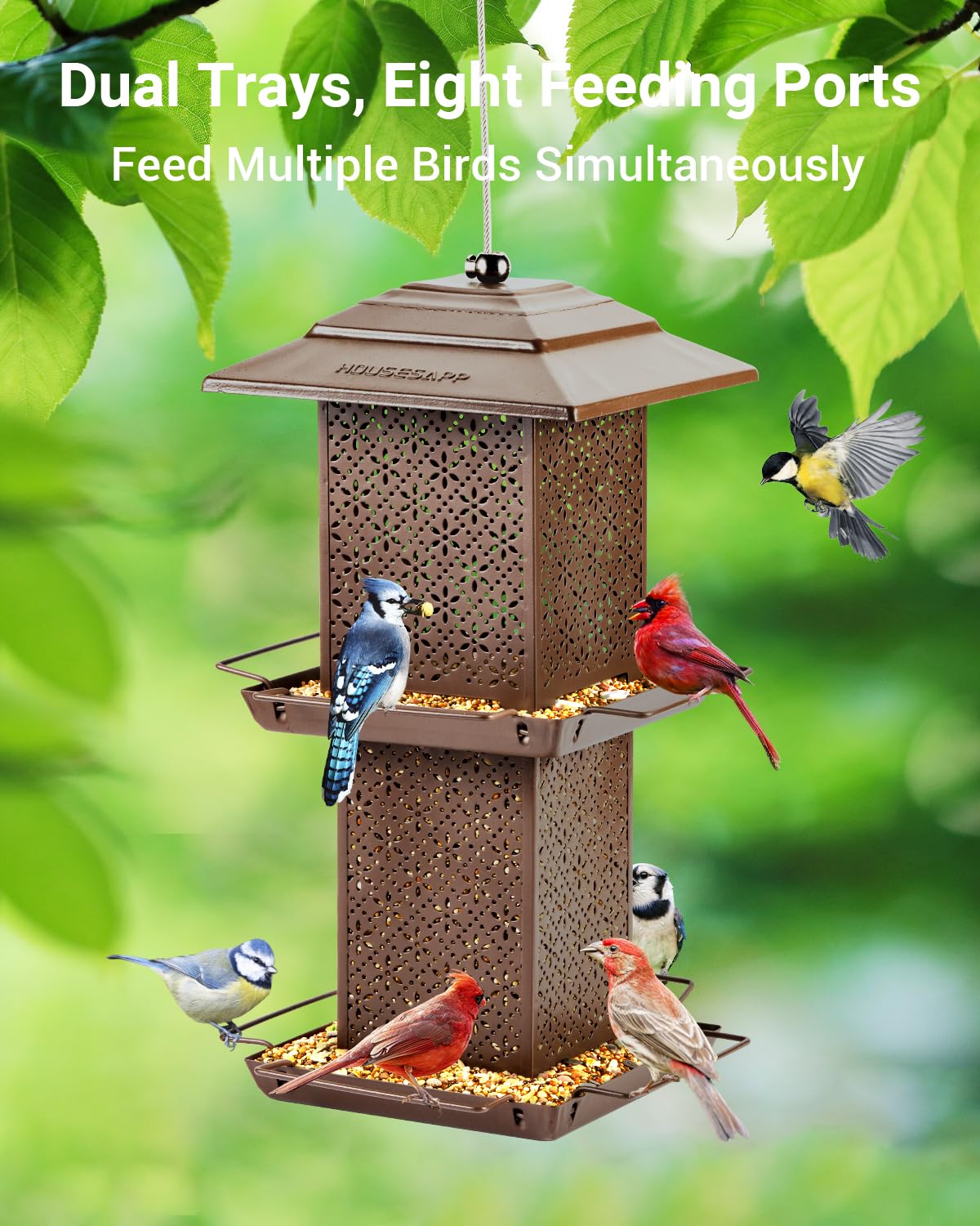 HouseSapp Bird Feeders for Outdoors Hanging - 6lb Large Capacity Metal Double Tier Bird Feeder,Chew-Proof, Weather and Water Resistant Wild Bird Feeders, Outside and Garden Decoration