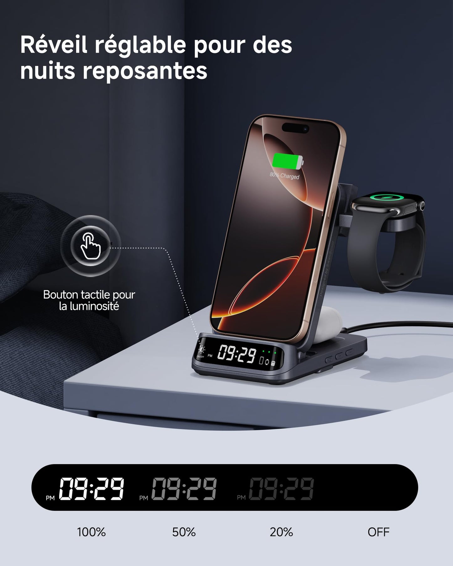 Wireless Charger for iPhone 17/16/15/14/13/12 Series, 3 in 1 Charging Station for Apple Watch 11/10/9/8/7/6, Ultra 3/2, for AirPods Pro 3/Pro 2/4/3, SwanScout 708A (NO Adapter)