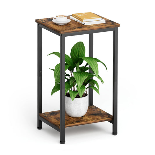 KEETDY Small Side Table for Small Space End Tables for Living Room, 2-Tier Storage Shelf Night Stand, Sofa Bedroom Bedside Table Nightstand Storage, Rustic Brown