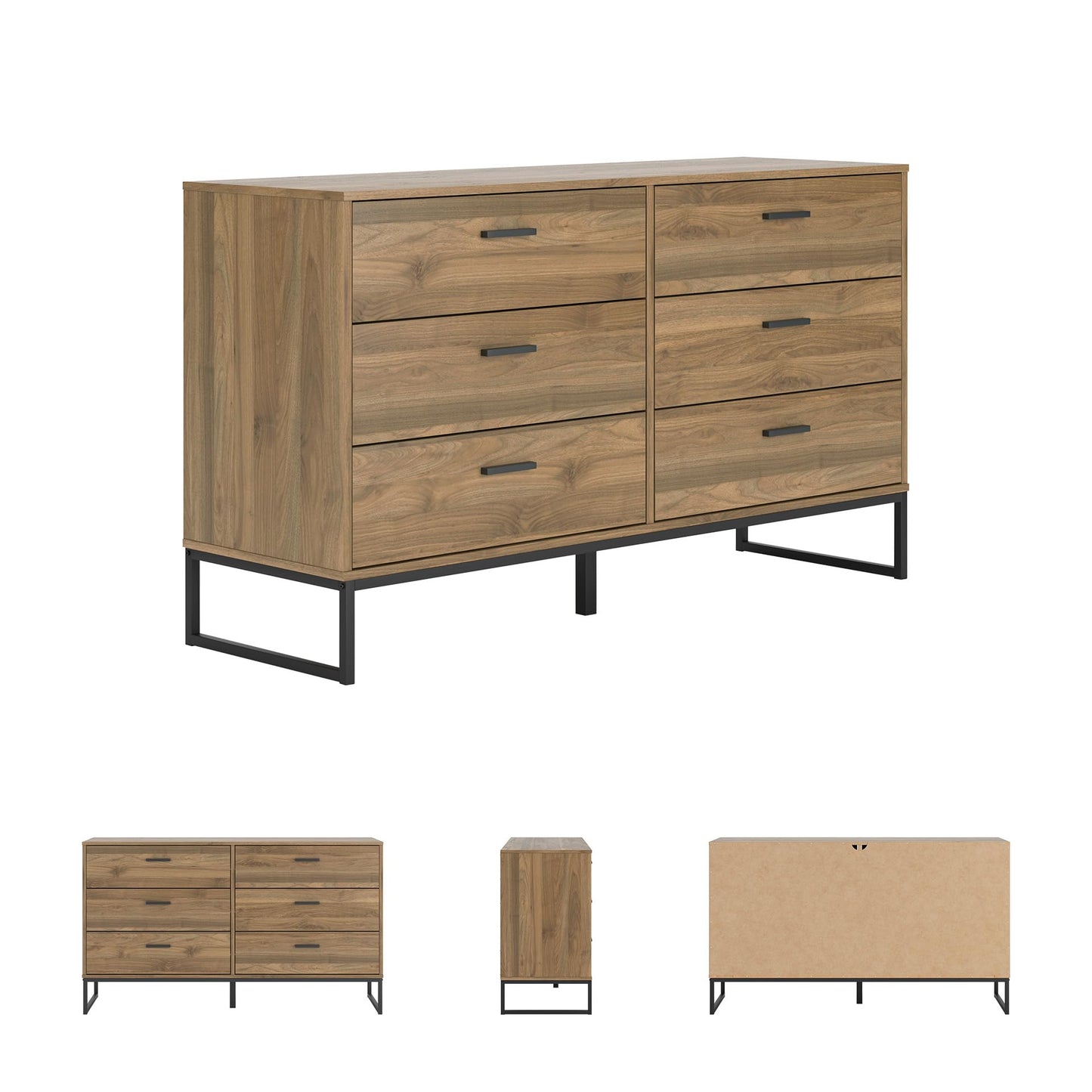 Signature Design by Ashley Deanlow Mid-Century Modern 6 Drawer Dresser with Safety Stop for Bedroom, Light Brown & Black