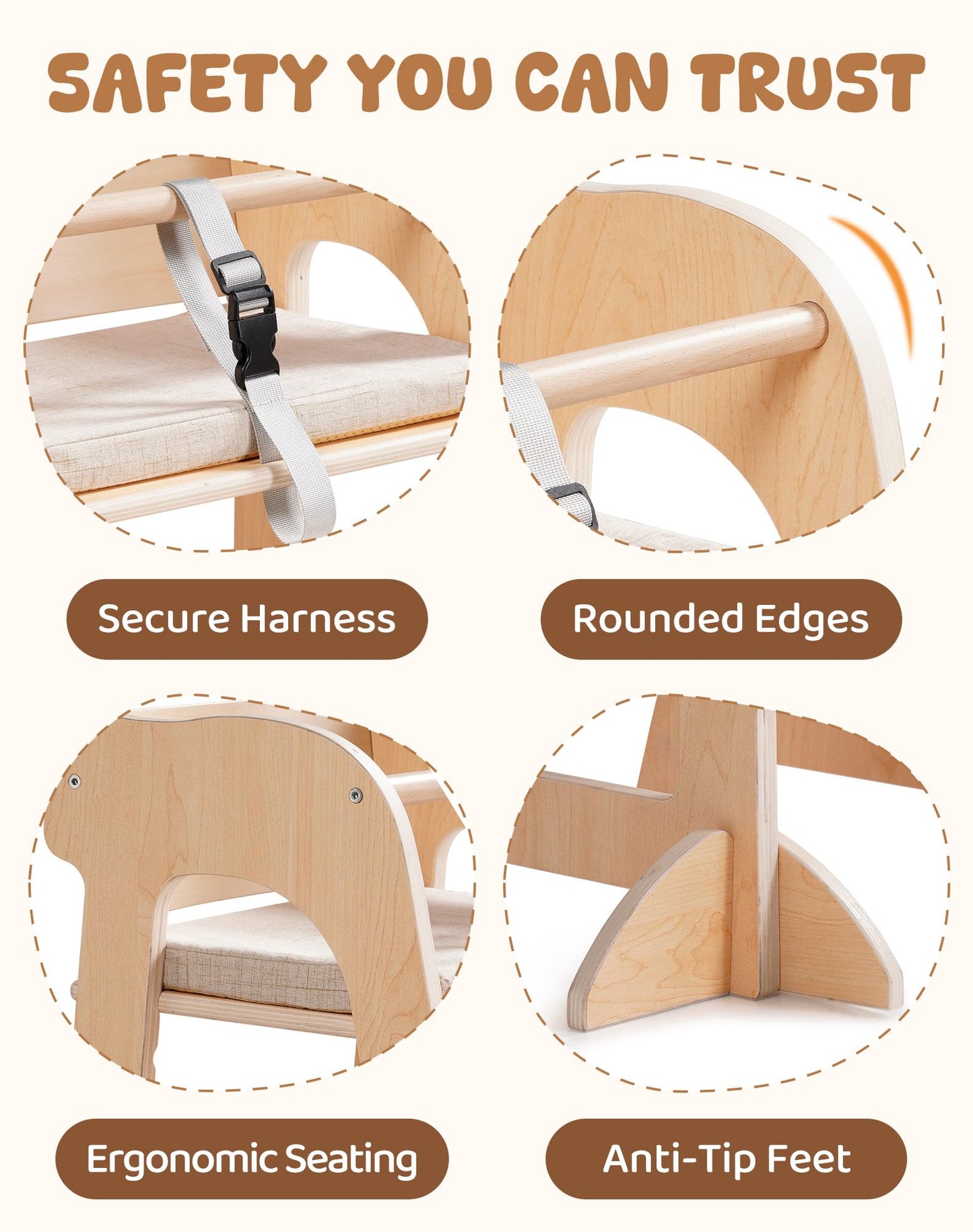 ROBUD Wooden High Chair for Toddlers, Highchair for Adjustable Seat Height & Footrest Levels, High Chairs for Babies and Toddlers with Removable Cushion for Nursery, Dining, Studying, Restaurant,WG419