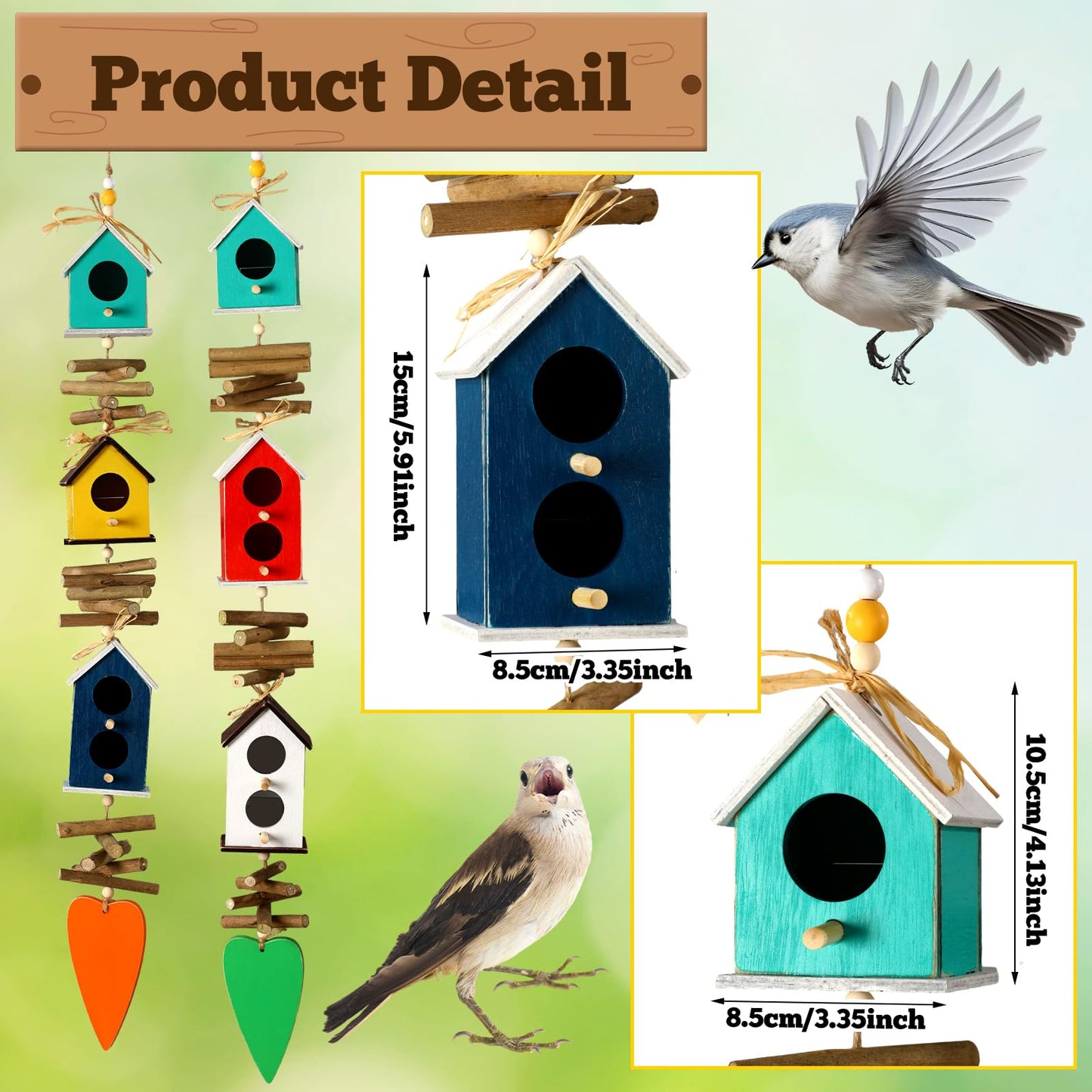 2 Pack Birdhouse Bird Feeders for Outdoor, Colourful Hanging Wooden Bird Feeder Outside Garden Yard Farmhouse Birds Feeders for Country Yard Garden Decoration for Cardinals Finches Chickadees