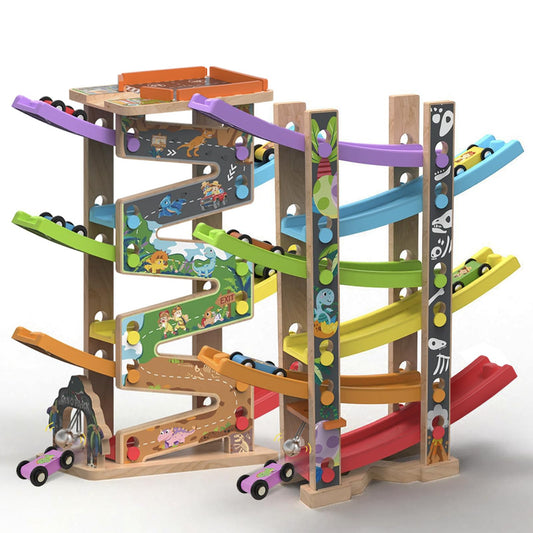 Letoiz Wooden Race Track Car Ramp Racer Toy for Toddlers, Dinosaur Car Ramp Toy Vehicle Playsets with 12 Mini Cars - Fine Motor Skills Toddler Toys for 2 3 Year Old Boy and Girl Birthday Gifts (Combo)