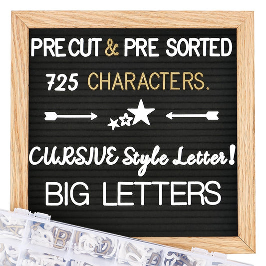 Felt Letter Board with Letters, Pre Cut & Sorted 725 Letters, First Day of School Board, Baby Announcement Sign, Pregnancy Announcement, Custom Signs & Wood Stand, 10x10in Message Board, Classroom Decor Sign Board