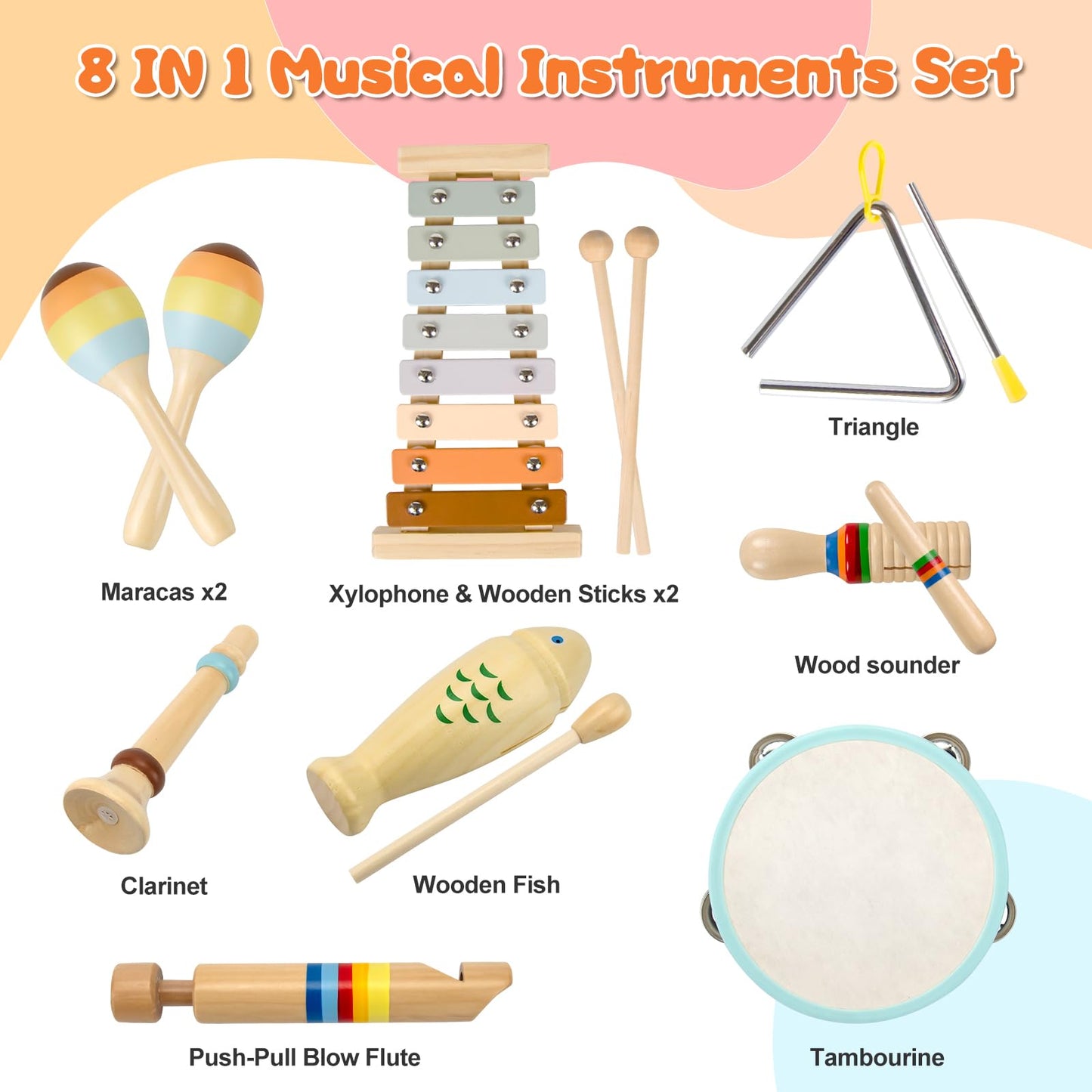 Baby Montessori Musical Toys, Boho Xylophone Percussion for Toddlers 1-3