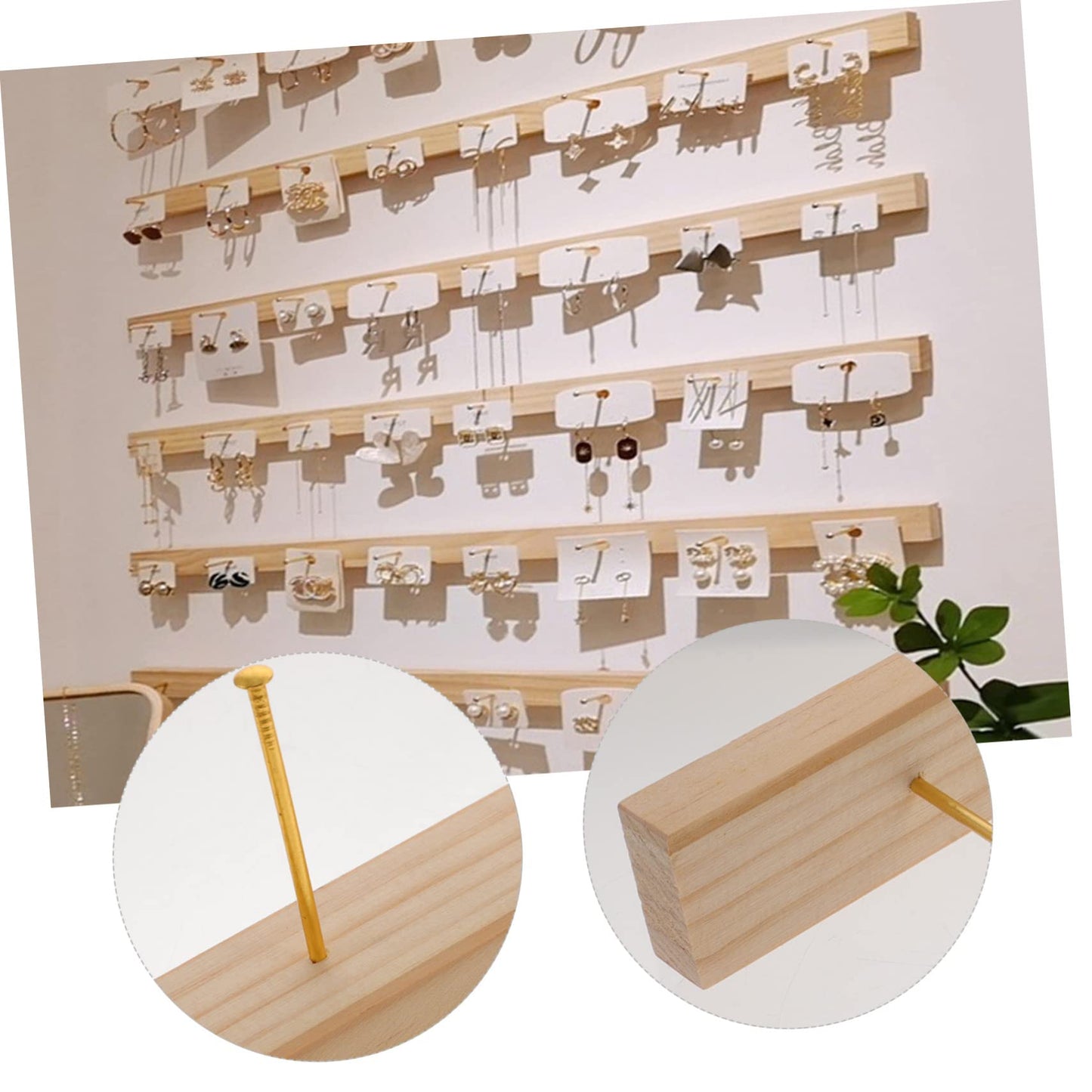 Holibanna Wall Jewelry Organizer Wooden Necklace Holder Wall Mount with Hooks for Earrings Rings Bracelet Jewelry Display Holder for Home Dresser Store 18.89 X 1.29 X 2.36 in