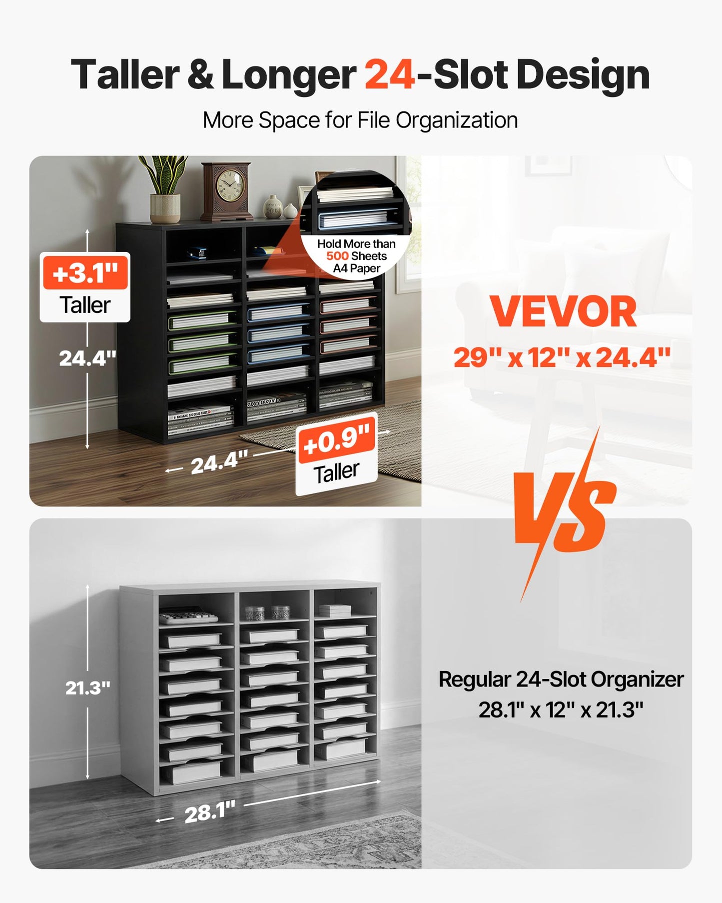 VEVOR Literature Organizers, 24 Compartments Office Mailbox with Adjustable Shelves, Wood Literature Sorter 29x12x24.4 inches for Office, Home, Classroom, Mailrooms Organization, EPA Certified Black