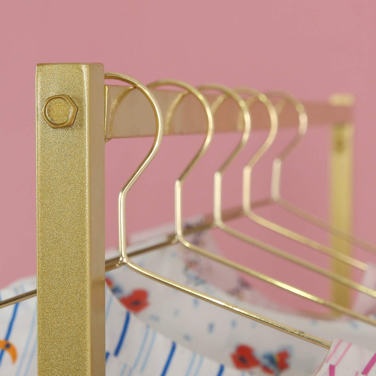 HOMEKAYT Gold Clothing Rack with Wooden Shelf for Boutique Retail Heavy Duty Hanging Rack- 59’’L