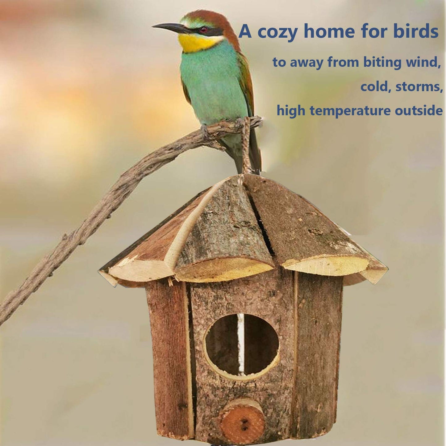 Hamiledyi Humming Bird Houses Nest, Hand Woven Wooden Vintage Chickadee Finch Hut Outdoor Hanging Natural Grass Birdhouse Nest for Canary Finches Robin Wren- Set of 3