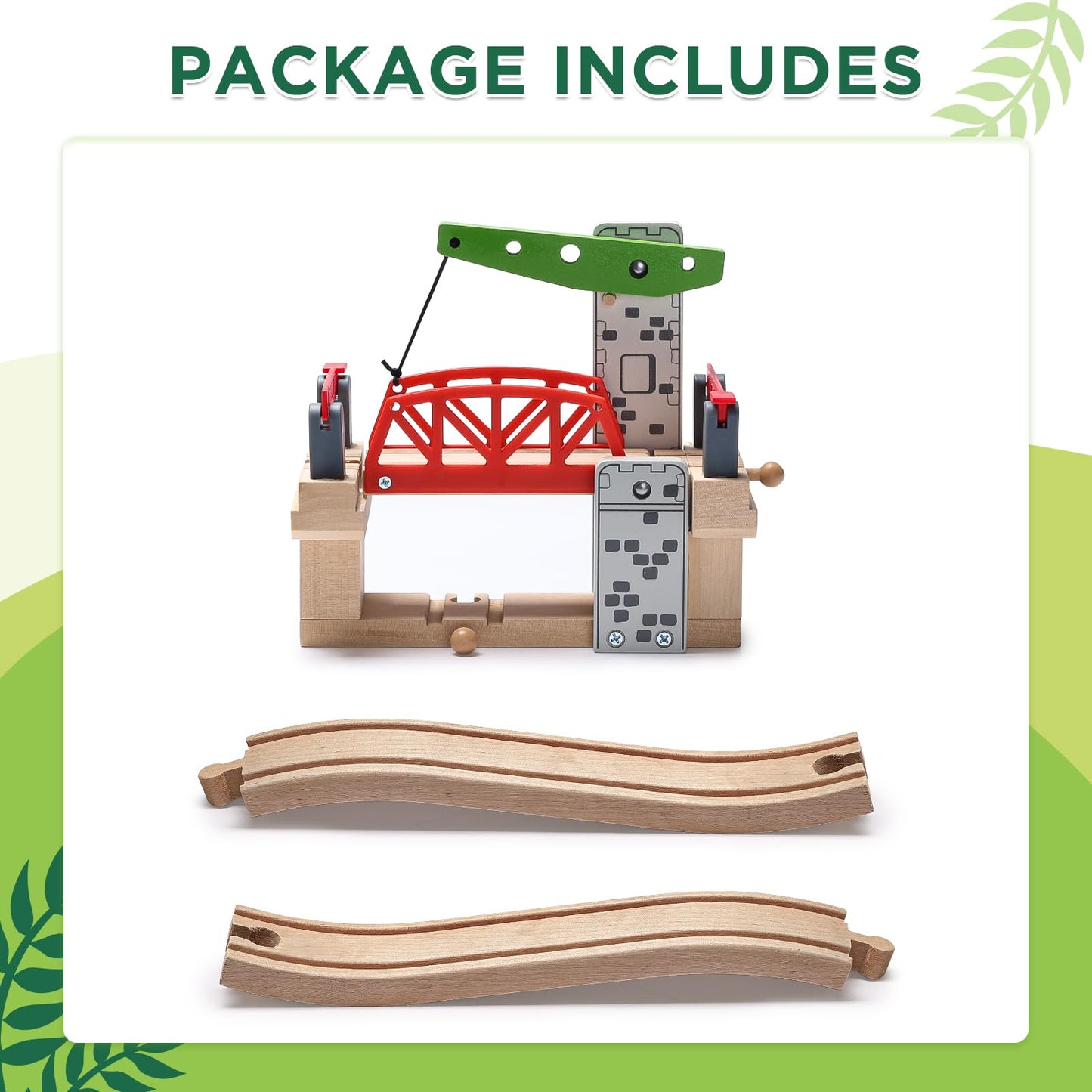 SainSmart Jr. Wooden Train Set Accessories, Moveable Lifting Bridge Set with Track for Kids Compatible with Thomas, Brio, Chuggington, Melissa and Doug
