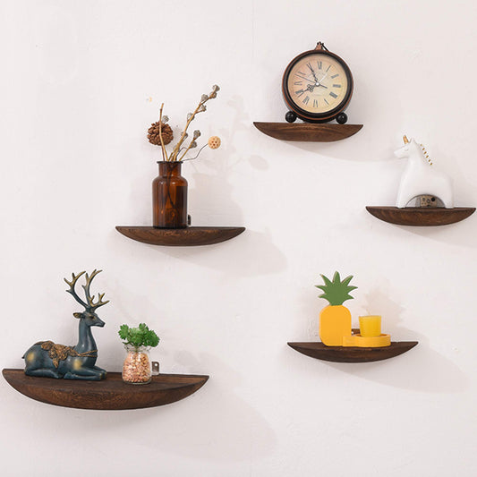 FMXYMC Floating Wall Mounted Shelves, Set of 5 Display Ledge Shelves, Thick Solid Wood, 2 Installation Methods, Semi Circle Panel, for Bedroom Office Kitchen Living Room,Brown