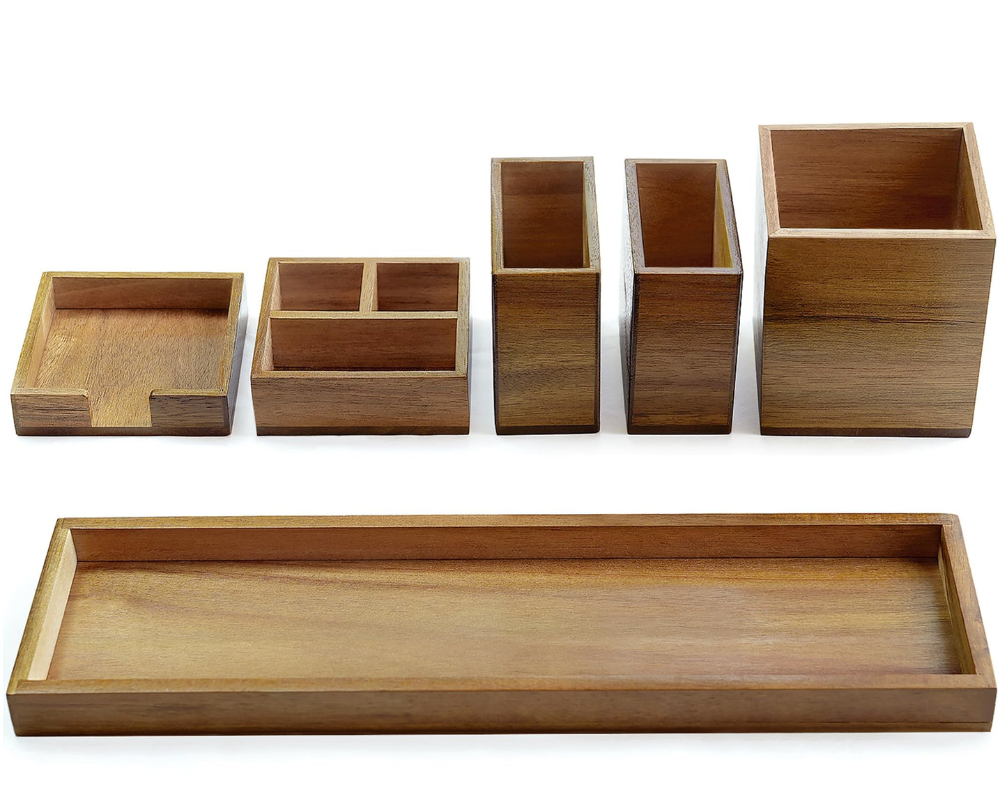 ROCDEER Wood Vanity Tray and Bamboo Dual Monitor Stand Riser with RGB Lights Natural