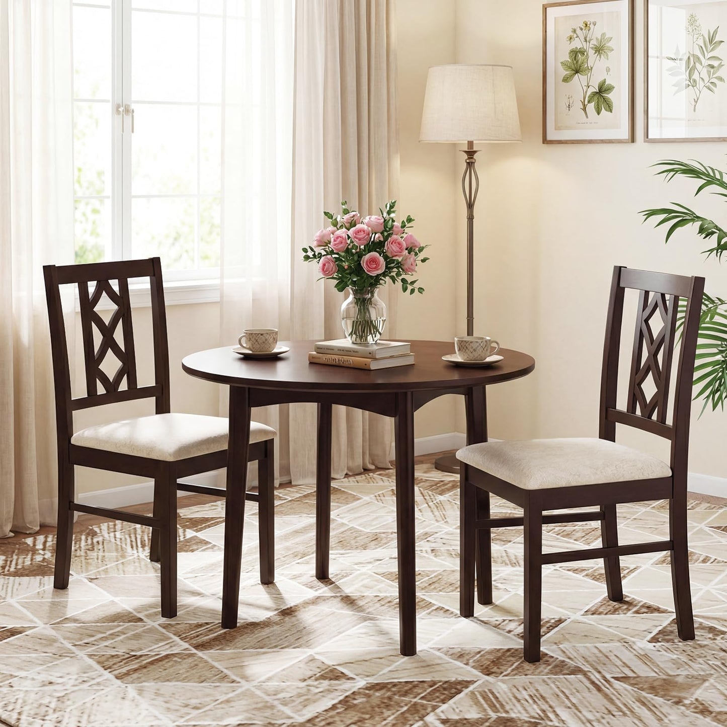 Giantex Dining Chairs Set of 4, Rubber Wood Dining Room Chairs with Hollowed Backrest & Padded Seat, Farmhouse Side Chairs for Living Room Kitchen, Walnut