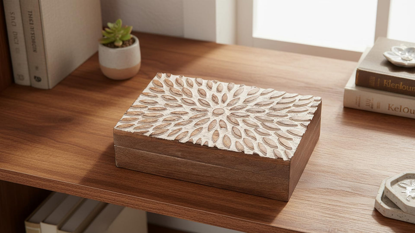 Great Birthday Gift Ideas Handmade Decorative Wooden Jewelry Box Jewelry Organizer Keepsake Box Treasure Chest Trinket Holder Watch Box Storage Box Housewarming Gifts Women