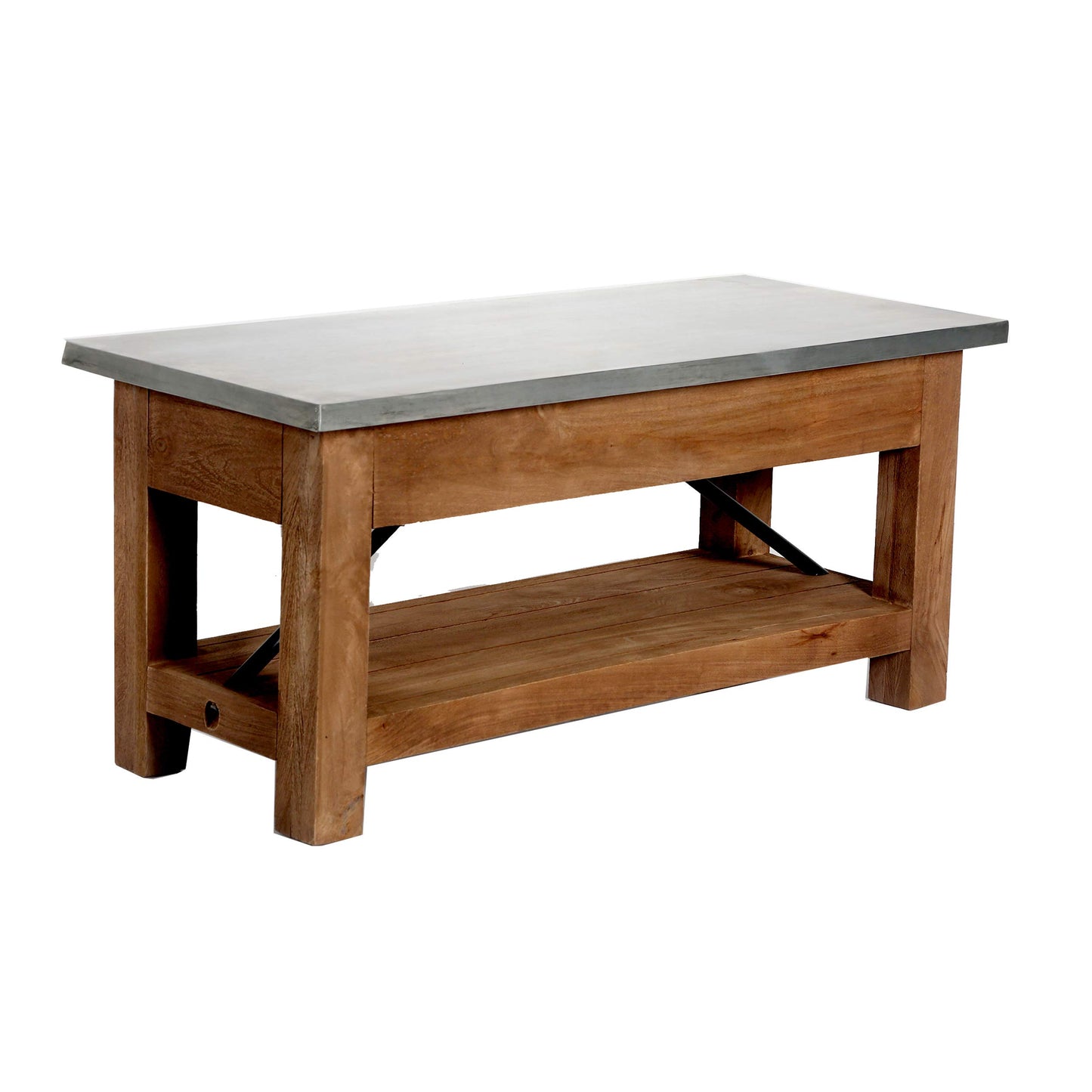 Alaterre Furniture Millwork 40 in. Bench - Modern Industrial Style with Zinc Metal and Wood, Sturdy Seating and Storage Shelf for Living Room, Entryway, or Bedroom
