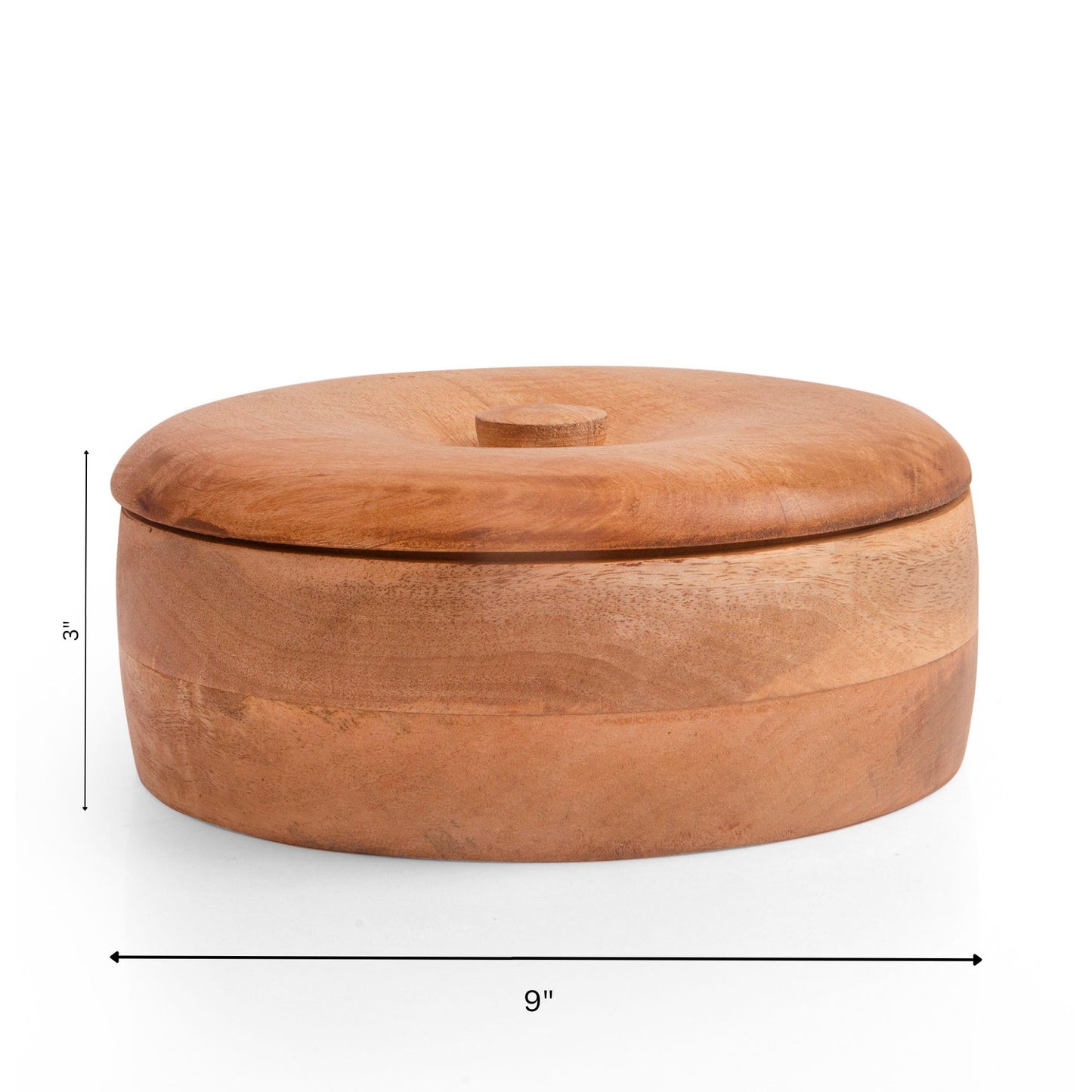 Handcrafted Wooden Mexican Tortilla Warmer Basket Indian Chapati Roti Bread Holder Box Pancake Keeper Serveware Hot Pot Casserole Dish With Lid Home Kitchen Dining Decor, Natural Brown, 9 x 3 Inches