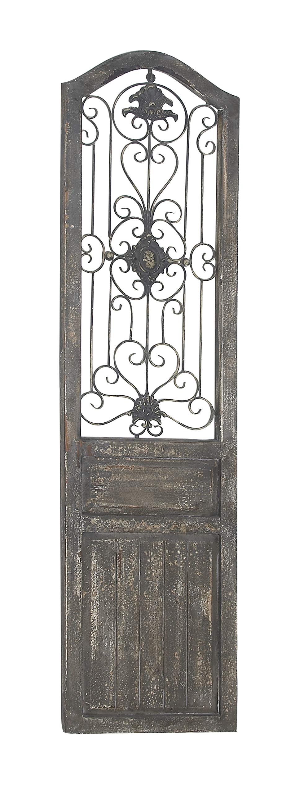 Deco 79 Wood Scroll Home Wall Decor Distressed Door Panel Wall Sculpture with Metal Wire Details, Wall Art 19" x 1" x 72", Brown