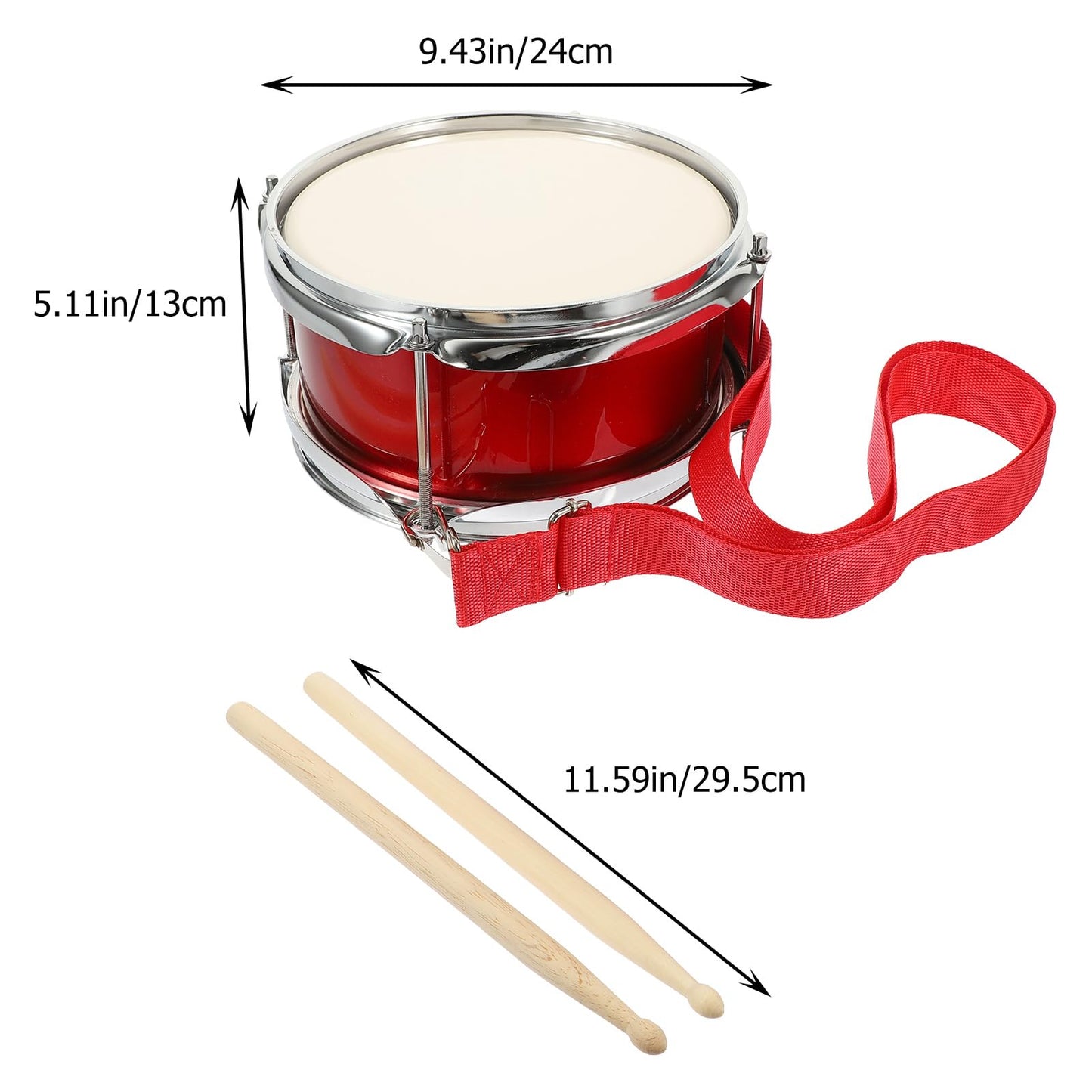 Vaguelly 9 Inch Kids Drum with Mallet and Strap, Snare Drum Wooden Percussion Musical Instrument Marching Toy for Kids 3+, Red
