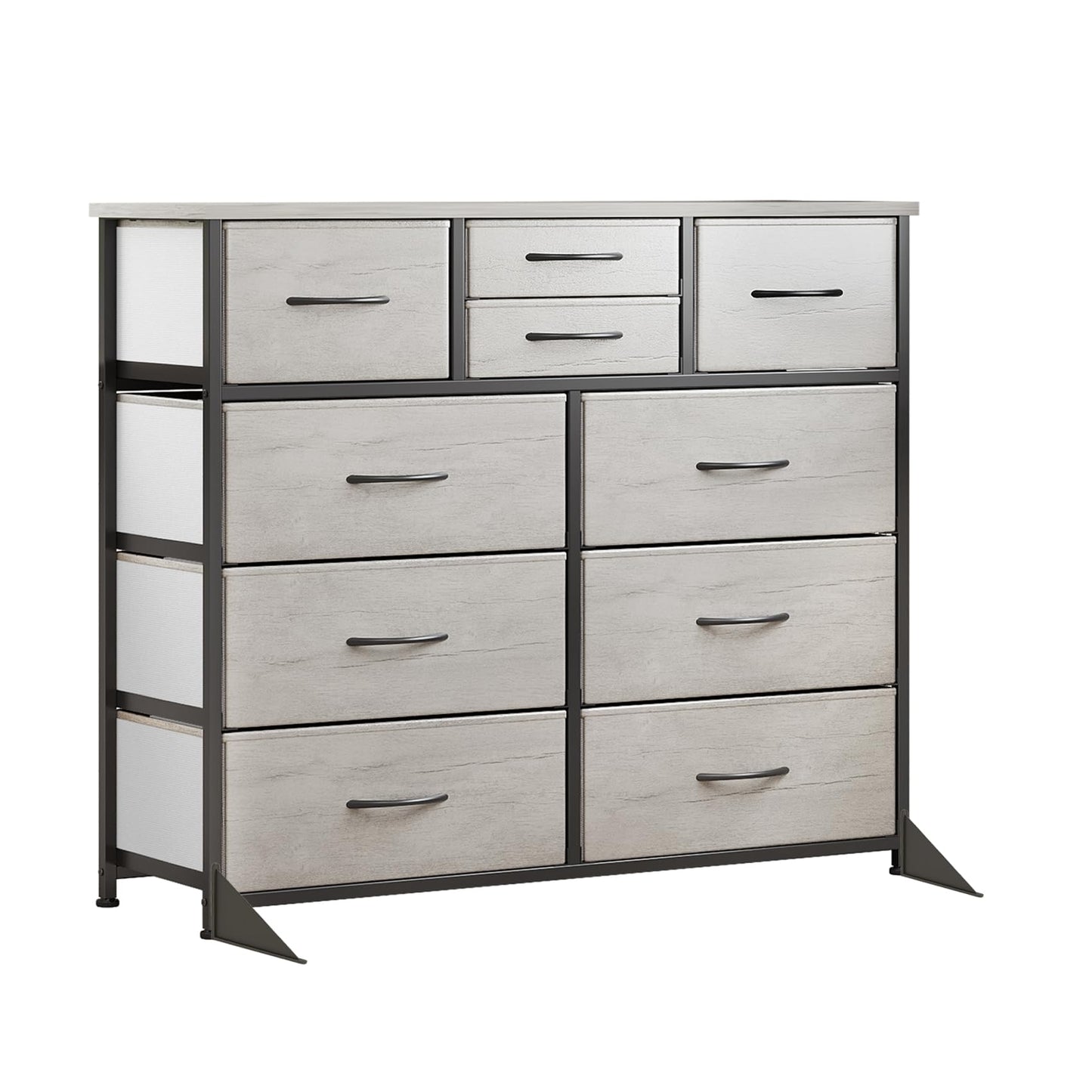 LUMTOK 10-Drawer Dresser, Fabric Storage Tower with Drawers for Bedroom, Dresser Drawer with Handle for Bedroom, Living Room, Hallway, Closets & Nurseryteel Frame, Wood Top (10 Drawer/Greige)
