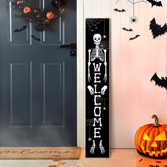 Halloween Porch Sign welcome Sign For Front Porch Skull Wooden Hanging or Standing Welcome Sign Yard Standing Decorative Signs Plaques for Front Door Farmhouse, Indoor/Outdoor Wall Décor47.2"