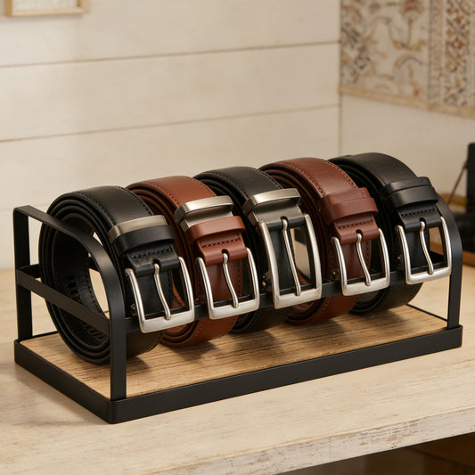 DAOYA 5-Slot Belt Organizer for Closet, Bamboo Wooden Belt Storage Rack for Dresser Drawer, Display Belts Ties Neatly, Sturdy Gift for Men