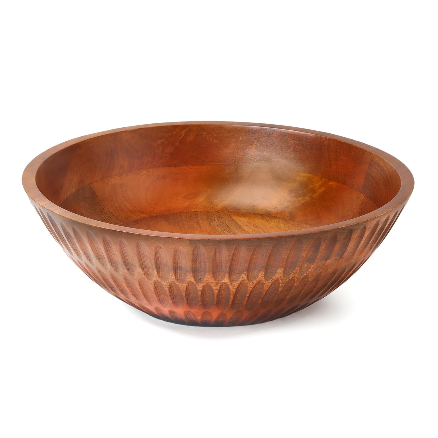 LAVAUK 12" x 4" Wood bowl with hand carved pattern | 4.3 quarts capacity | wooden bowl for food, serving salads, pasta, cereal or popcorn | kitchen counter centerpiece bowl for fruits |