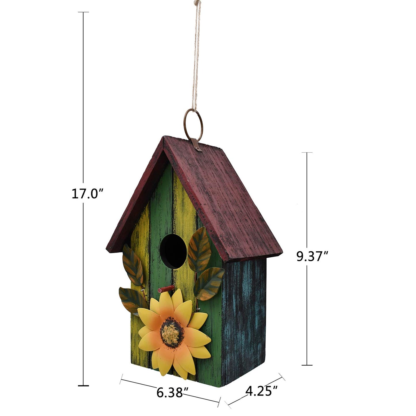 Wood Decorative Bird House for Outside Hanging Hummingbird House, Wooden Hand Painted Small Bird House Outdoors Garden Décor, Hanging Bird House for Finch Bluebird Wren Chickadee (Green)