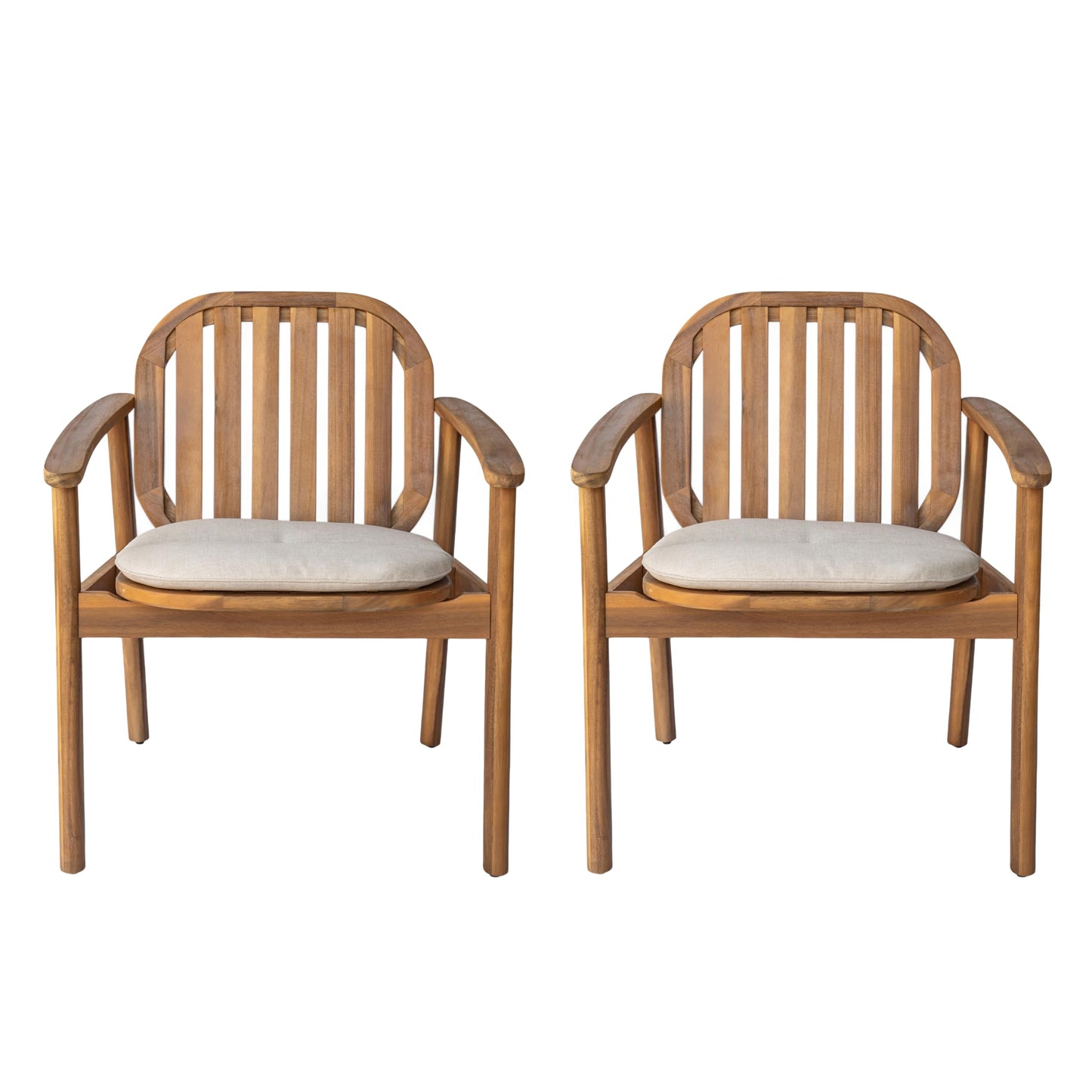 Christopher Knight Home Meja Acacia Wood Outdoor Dining Chair Set of 2 with Cushion, Wooden Patio Dining Armchair Set, Outdoor Kitchen Side Chair, Patio Furniture Set, Teak+Beige