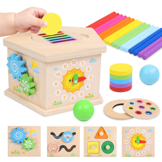 Montessori Toys for 1+ Year Old, Wooden Color Sorting Activity Cube Toys
