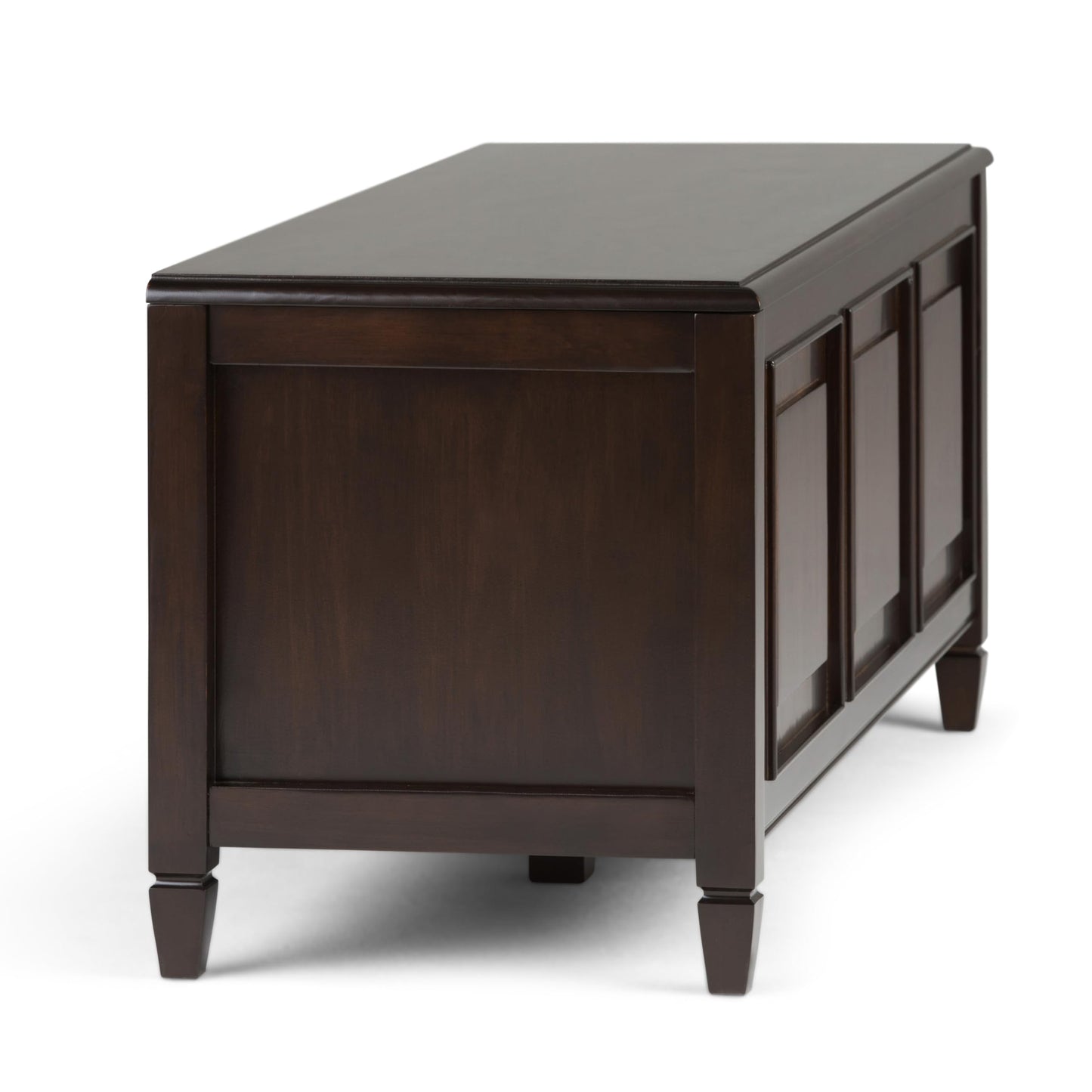 SIMPLIHOME Connaught Storage Bench - 51 inch Wide Solid Wood Trunk Bench in Dark Chestnut Brown, Traditional Bench for Entryway with Lift-Up Lid and 3 Hidden Compartments