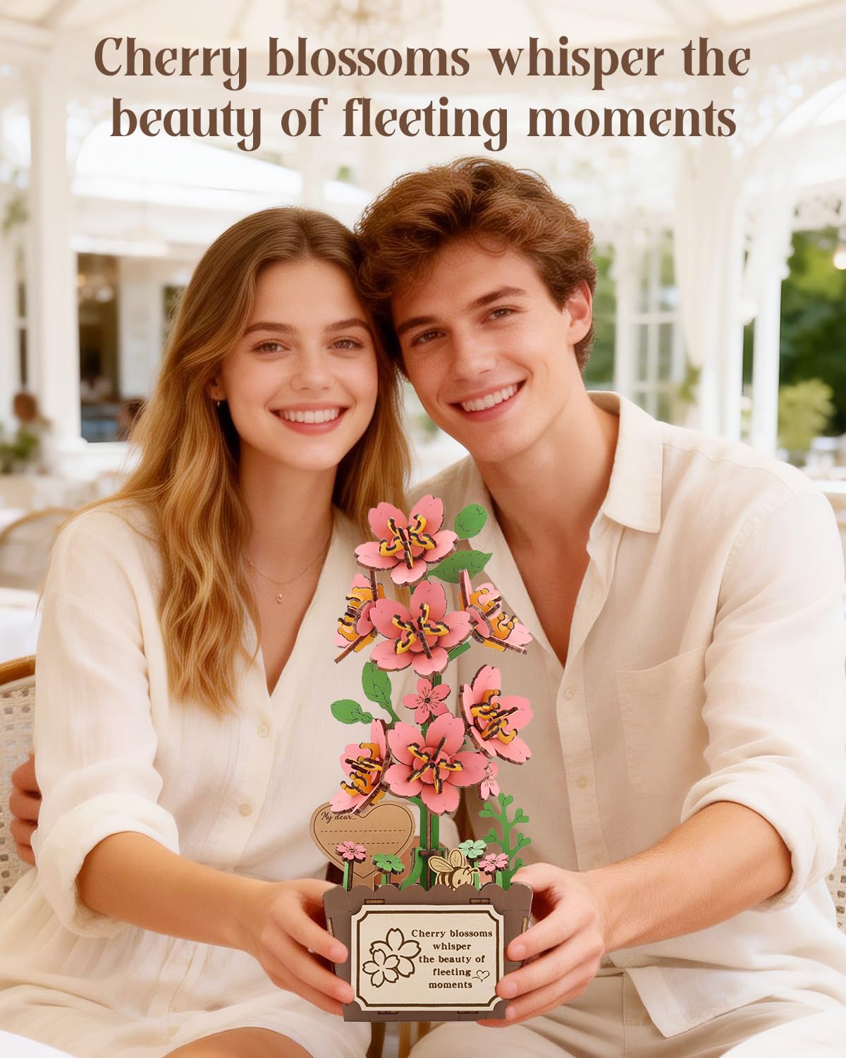 KAAYEE 3D Puzzles for Adults Cherry Blossom Potted, 119 Pcs Wooden Puzzle DIY Handcraft Kit, Romantic Pink Flower Home Office Decor, Gift for Lovers Couples on Anniversary Birthday Valentine's Day