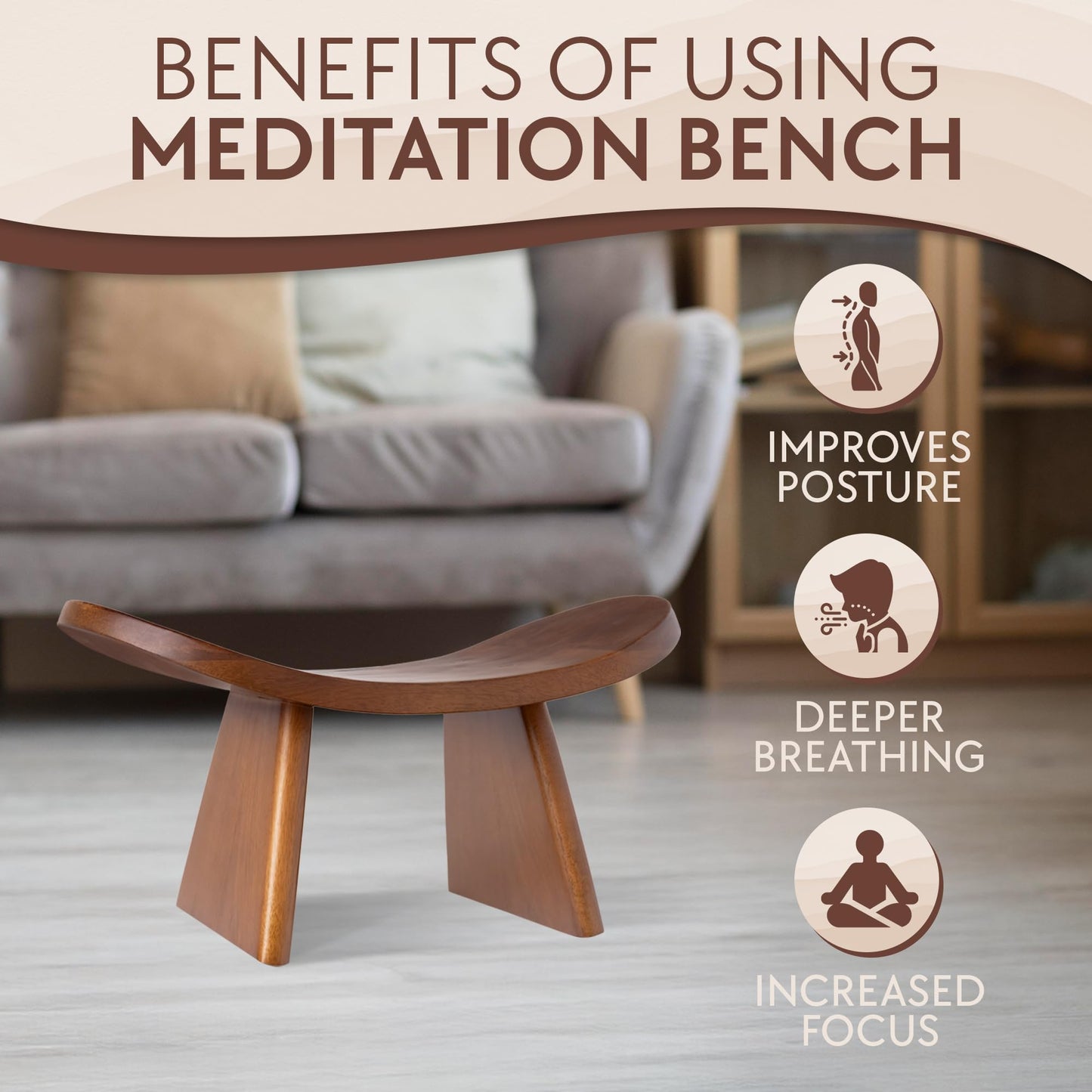 Vesoda Wood Meditation Ergonomic Kneeling Bench - 16.5" x 8.3" x 7.1" Yoga, Prayer, Meditation Bench - Meditation Stool Made of Strong and Durable Mango Wood - Indoor Outdoor Meditation Seat
