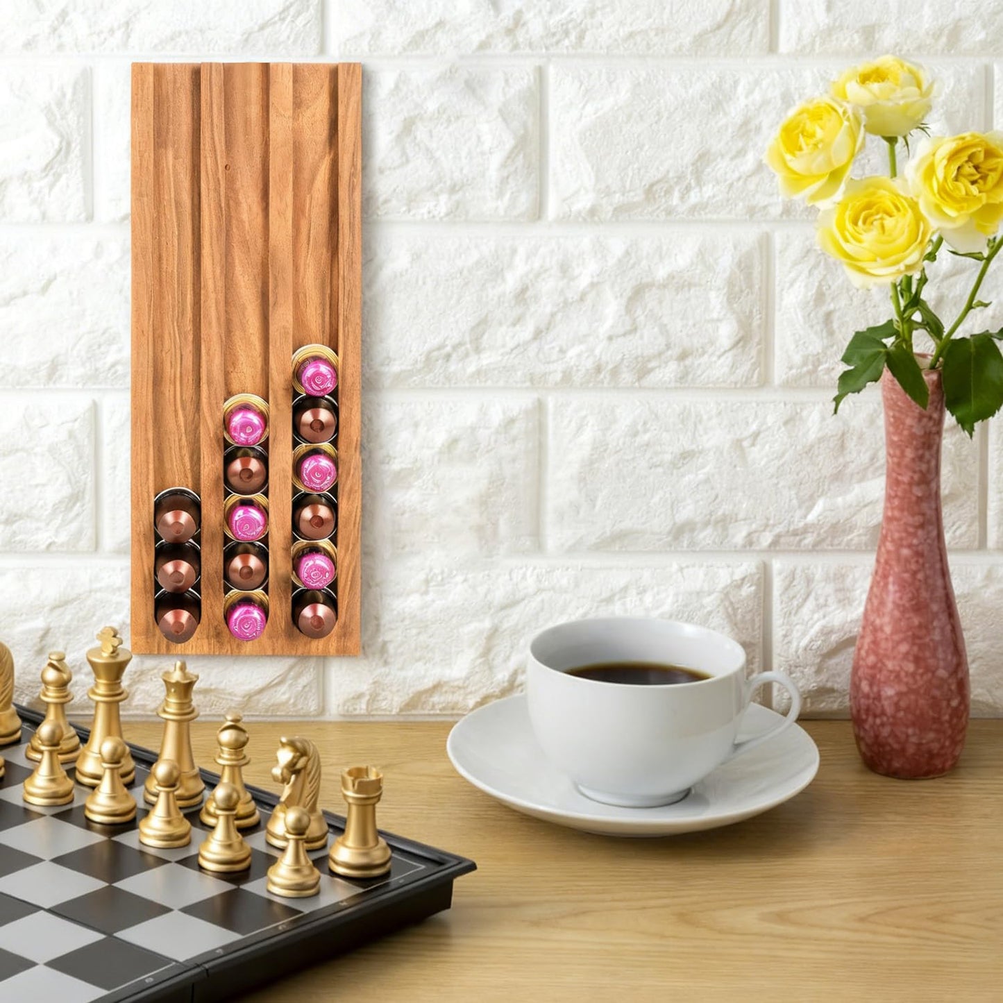 TUNORD Teak Wood Coffee Pod Holder K Cup Organizer with Base, 33 Pod Capacity