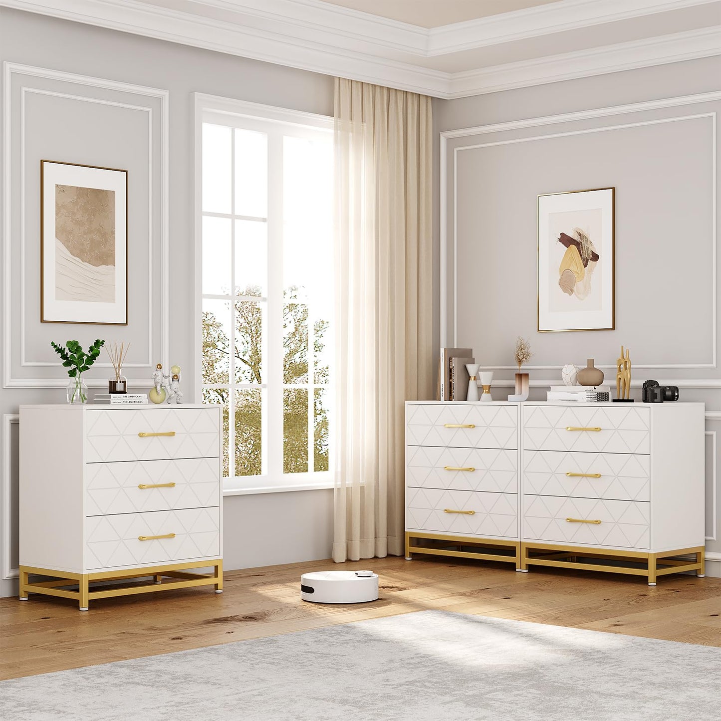 GarveeHome Wooden Dresser for Bedroom, Dressers & Chest of Drawers with 3 Drawer, Wood nightstand for Storage and Organization (White)