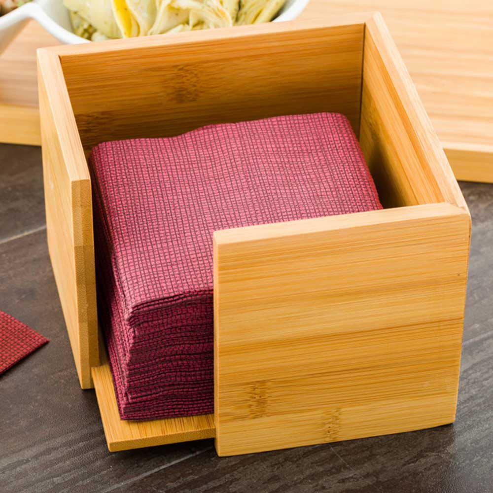 Restaurantware Bamboo Cocktail Napkin Holder Wooden Napkin Holder - Natural Color - 5 Inches - Square Cocktail Napkin Dispenser - 5.3" x 5.3" - 1ct Box