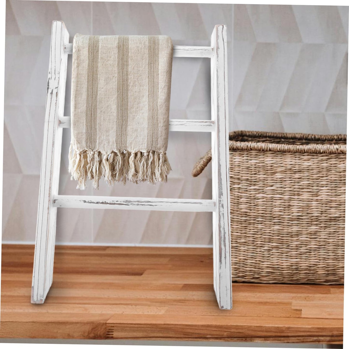 DECHOUS Country Bathroom Decor Mini Ladder Towel Rack Stand-up Towel Holder Small Decorative Ladder Rustic