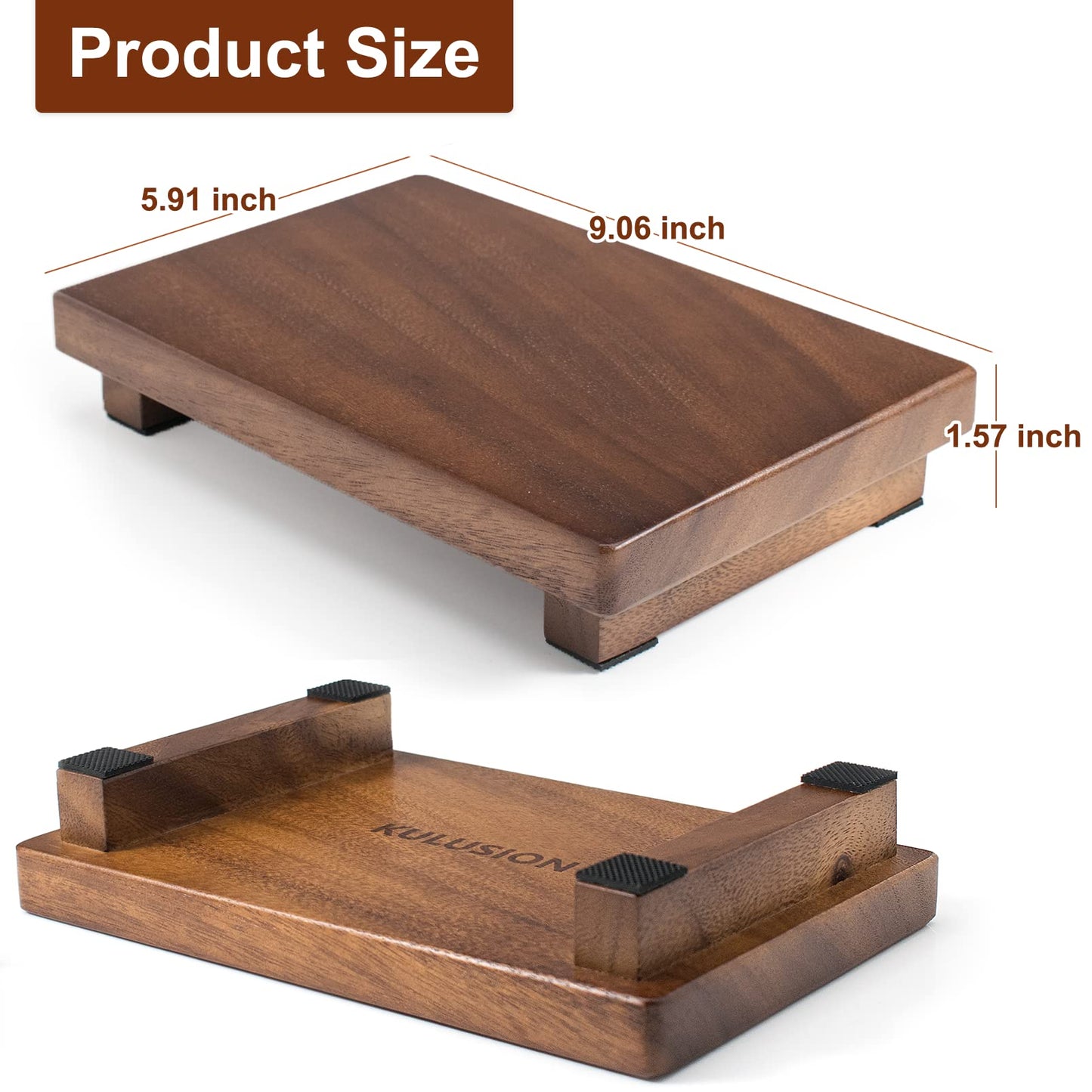 kulusion Walnut Wood Pedestal Stand, Wooden Soap Tray Farmhouse Decor Wood Riser Display for Bottle Plant Makeup Tissues Candles Towels Jewelry (Medium, 9 x 5.9 x1.57Inch)