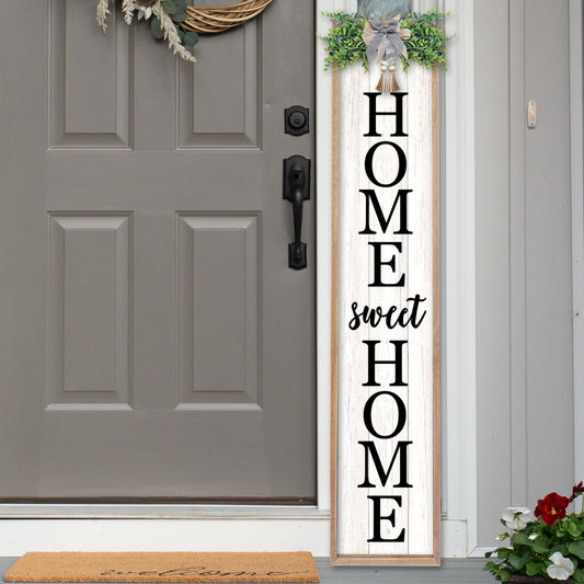 LuZhiQiang Welcome Sign for Front Porch Outdoor Home Sweet Home, 45"X9" For Large Front Door Wreath Standing Wooden Frame Tall Vertical Leaner Long Signs, Rustic Outside Farmhouse Garden Patio Decor (Wood)