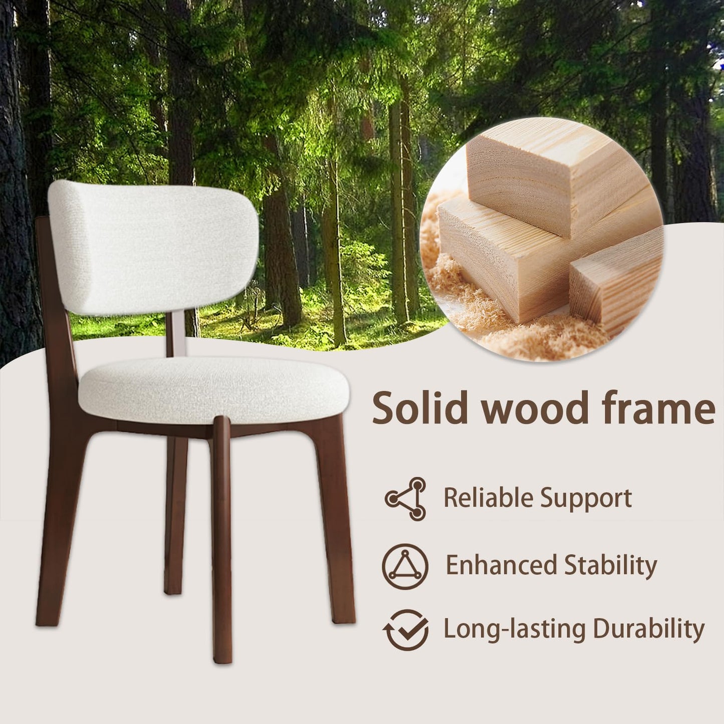 JS Space Solid Wood Dining Chairs Kitchen Chairs Set of 2 Mid Century Modern Dining Chairs with Wooden Frame and Upholstered Farmhouse Dining Room Chairs for Kitchen,Living Room