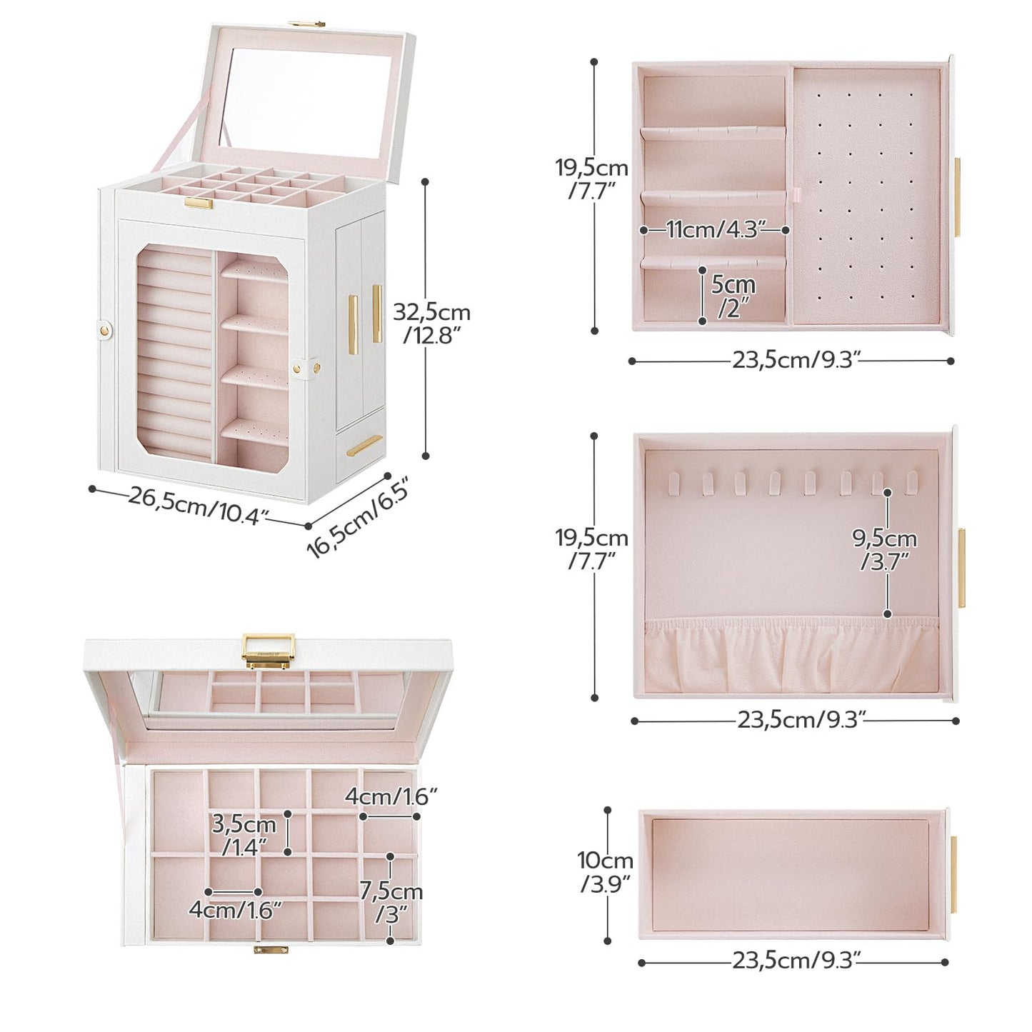 HOOBRO Jewelry Box with Mirror, Travel Jewelry Organizer with Glass Window and 360° Rotating Jewelry Box, Wooden Jewelry Organizer Bundle, WT03JB04G2-BH30JB04