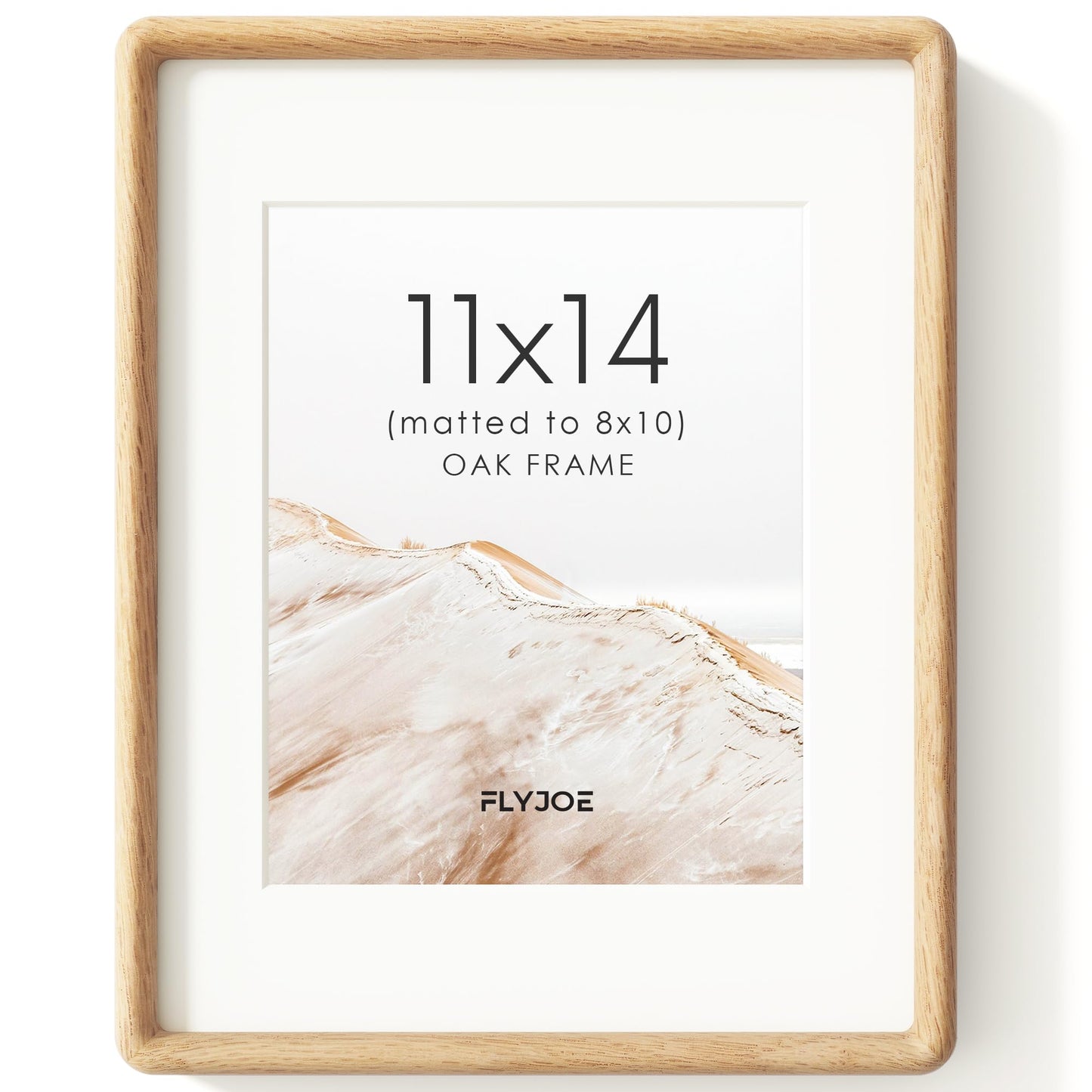 FLYJOE 11x14 Picture Frame, Natural Solid OAK Wood Photo Frame with HD Tempered Glass, Rounded Corner Frame 11 x 14 Matted to 8x10, Gallery Wall Frames for Art, Horizontal or Vertical Wall Mounting